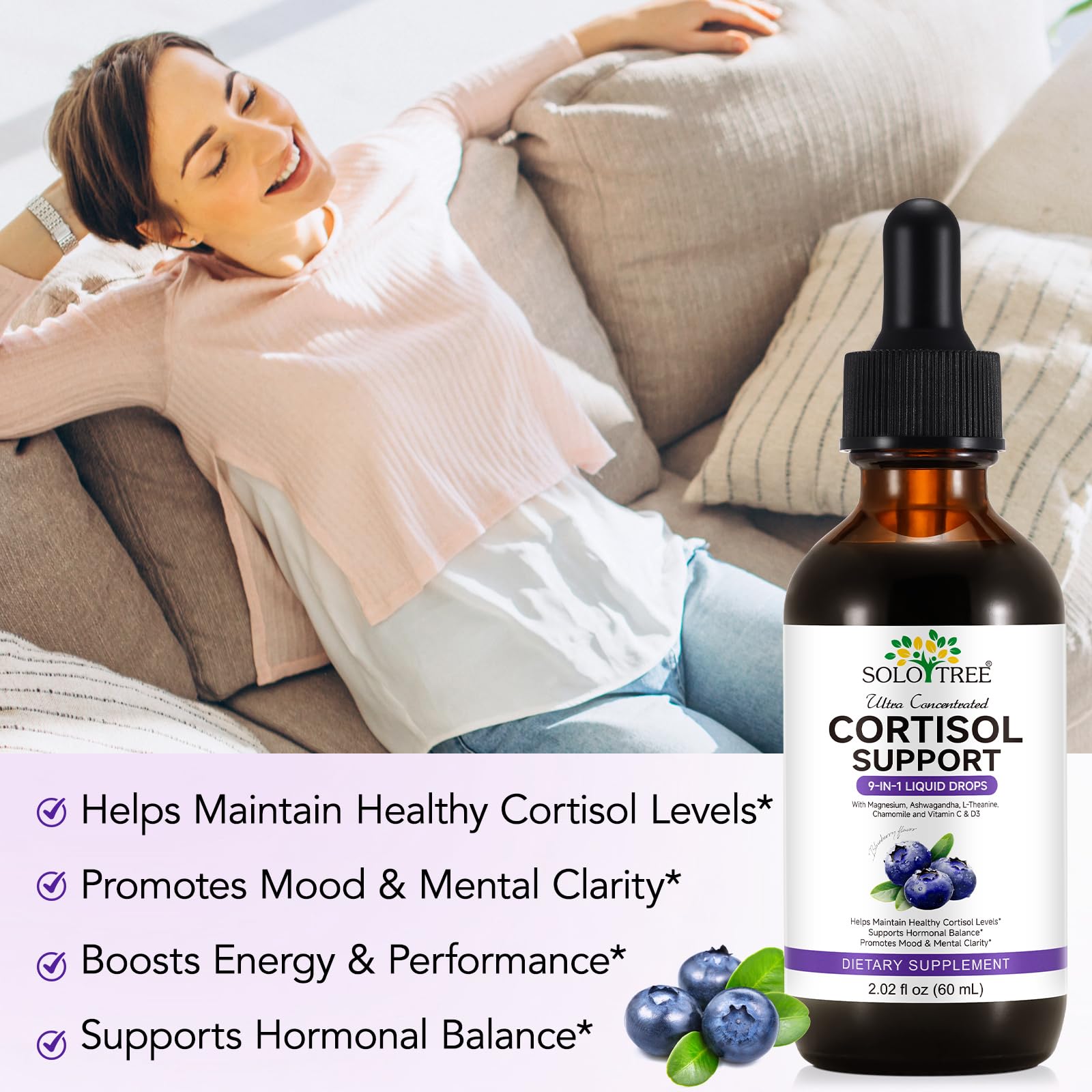 NIFEISHI Cortisol Reducer & Manager Liquid Drops for Women & Men | Cortisol Supplements with Ashwagandha & Magnesium | 9-in-1 Stress & Mood Support, Blueberry Flavor-2.02 floz NIFEISHI Au supplements