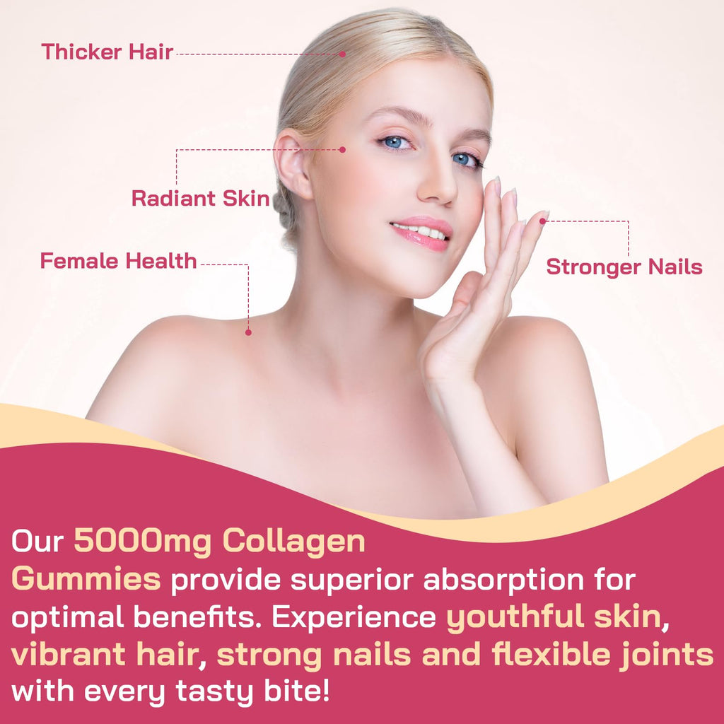 OHaboth Collagen Gummies for Women, Hydrolyzed Collagen Peptides Type I, II, III, V, X, 0 Sugar - Collagen Gummies for Skin, Wrinkles, Hair, Nails