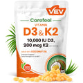 VEV Corefeel Vitamin D3 K2 10,000 IU, 200 mcg MK-7, 300 Coconut Oil Softgels, 2 in 1 Vitamins Supplement D & K (Include MK7), Easy to Swallow