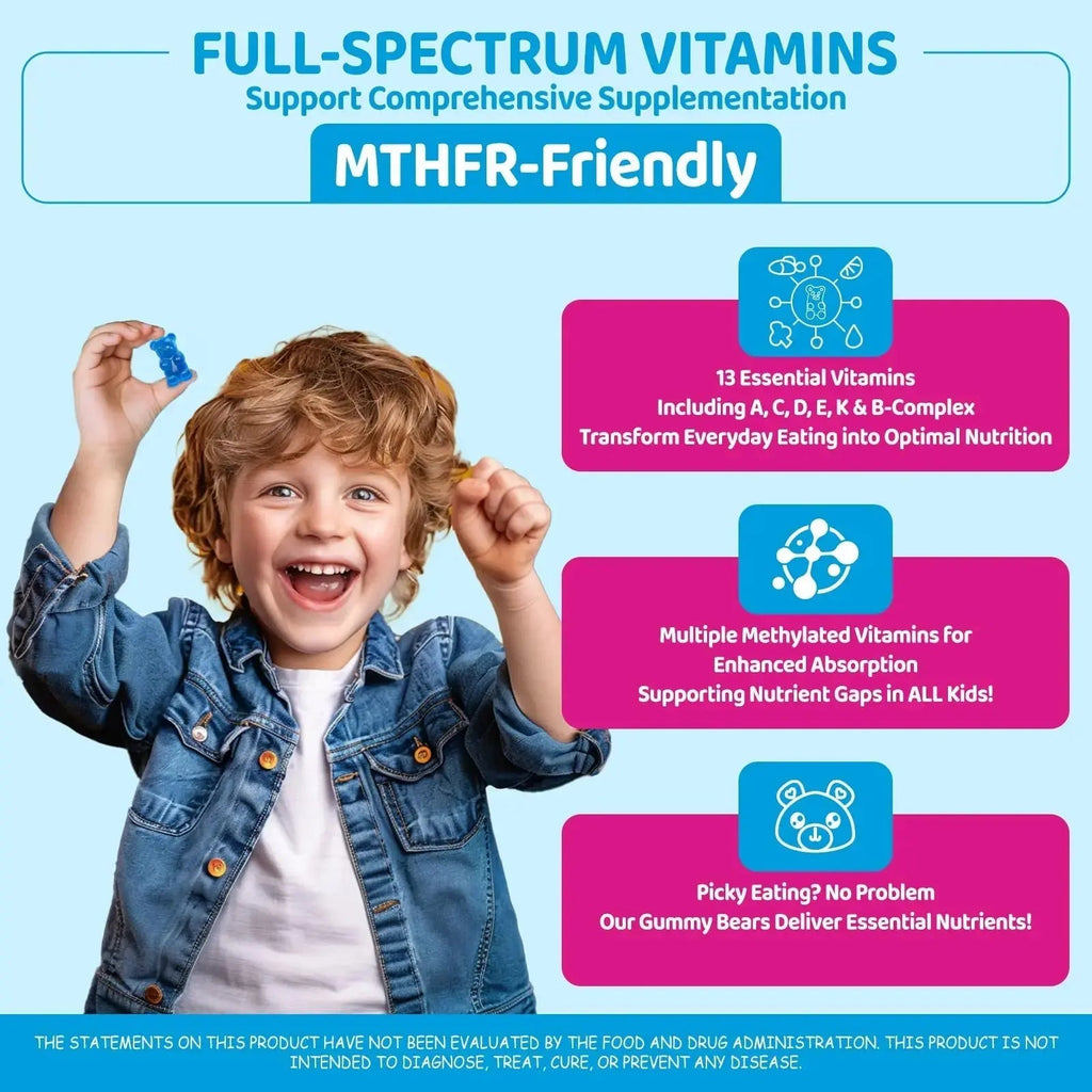 Kids Methylated Multivitamin - MTHFR Multivitamin for Kids & Teens 4+, L Methylfolate & B12, 13 Vitamins, Vegan Omega-3 NATISLAND Au supplements