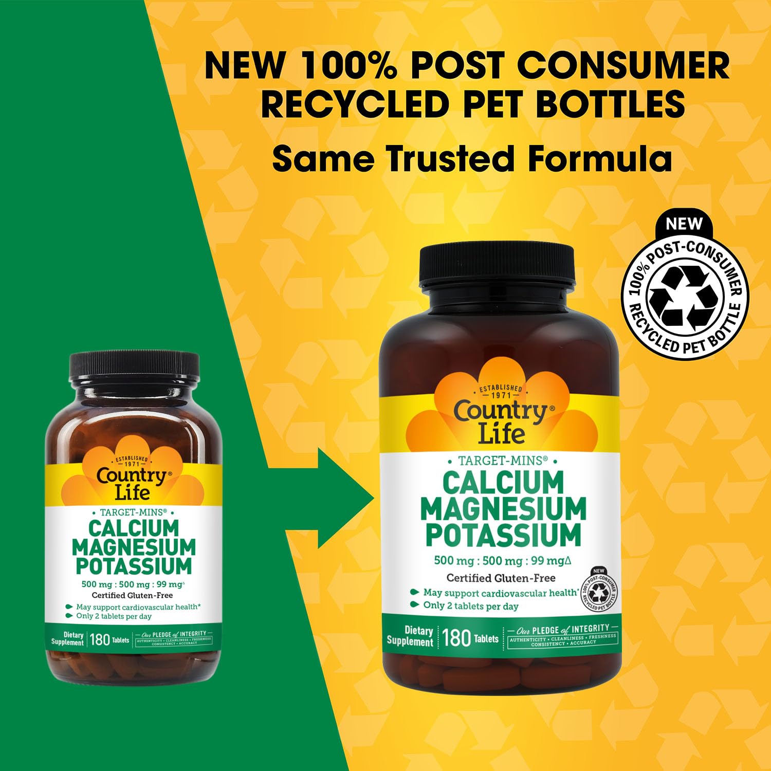 Country Life Target Mins - Calcium Magnesium Potassium Bone & Heart Health Supplement, 1000mg Calcium, 500mg Magnesium, Supports Calcium Utilization