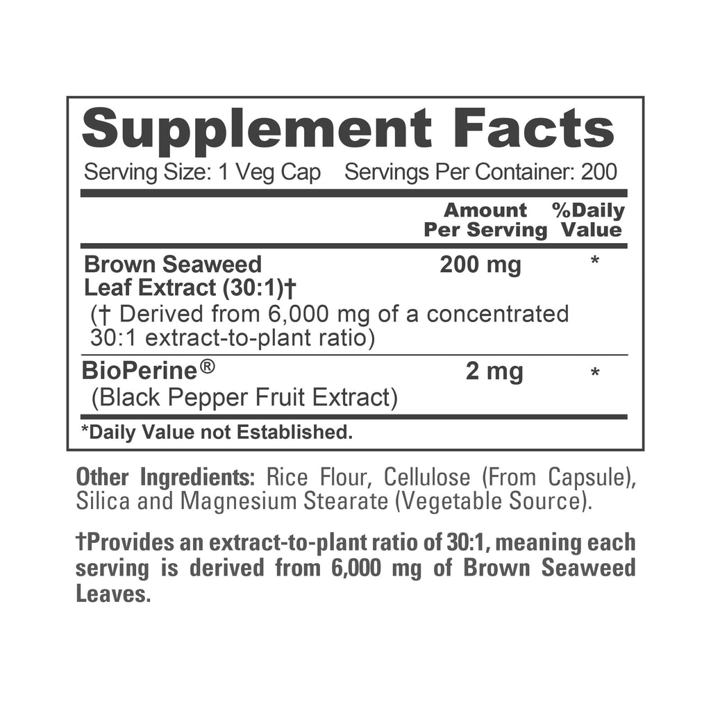 NusaPure Brown Seaweed 30:1 Extract, 200 mg Equivalent to 6,000 mg 200 Veggie Capsules - (Vegan, Non-GMO Bioperine) NusaPure Au supplements