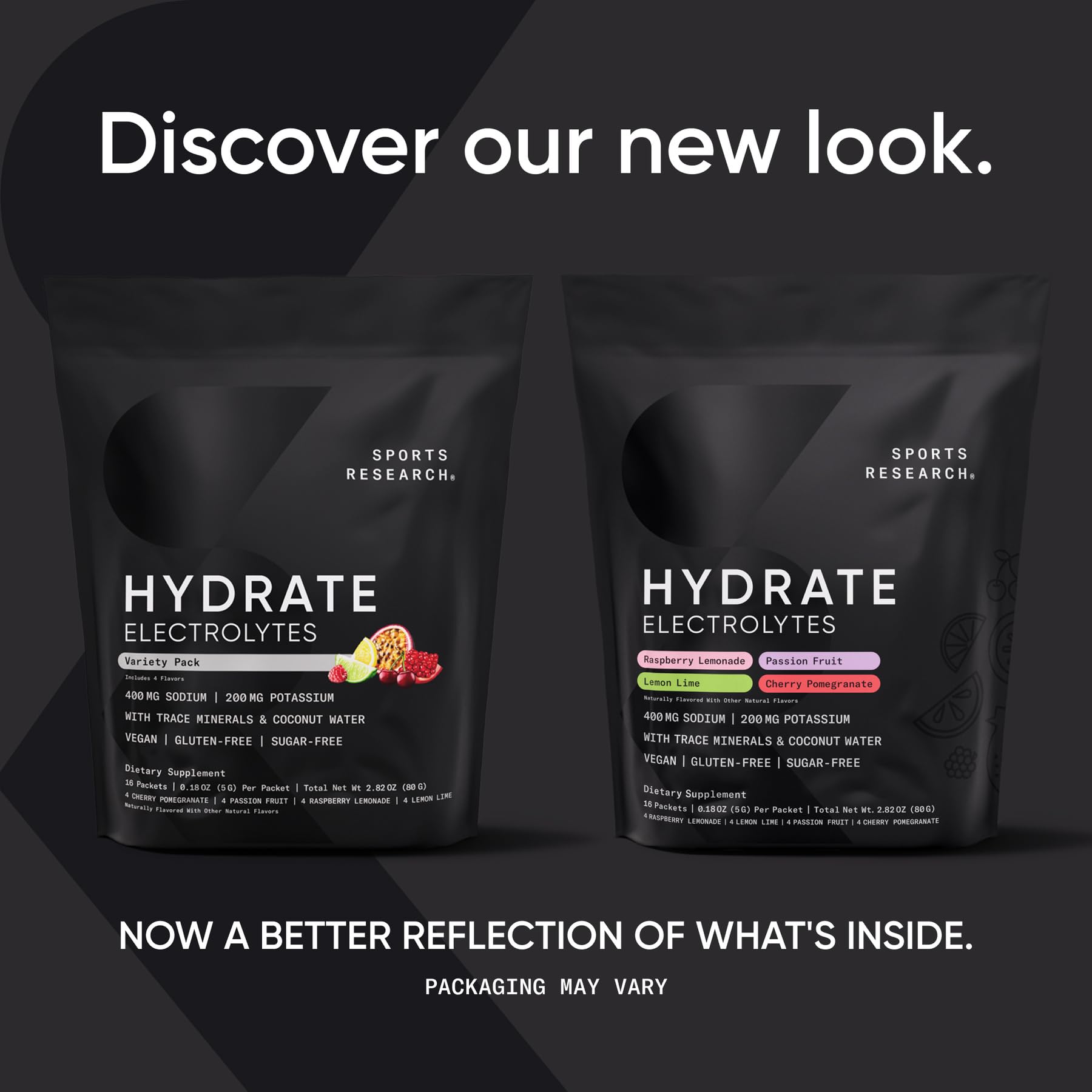 Sports Research® Hydrate Electrolytes Powder Packets - Sugar-Free & Naturally Flavored with Vitamins, Minerals, and Coconut Water - Supports Hydration - 16 Packets - Variety Pack