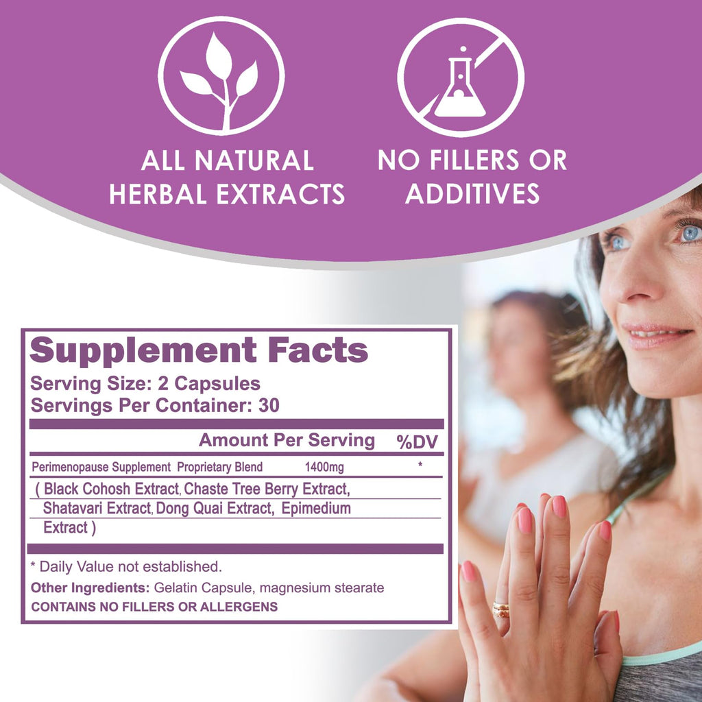 VH Nutrition Perimenopause Supplement for Women | Hot Flash, Mood, and Menstruation Cycle Support | 100% Herbal Formula: Black Cohosh, Vitex, & Shatavari. No Additives, or Fillers VH Nutrition Au supplements