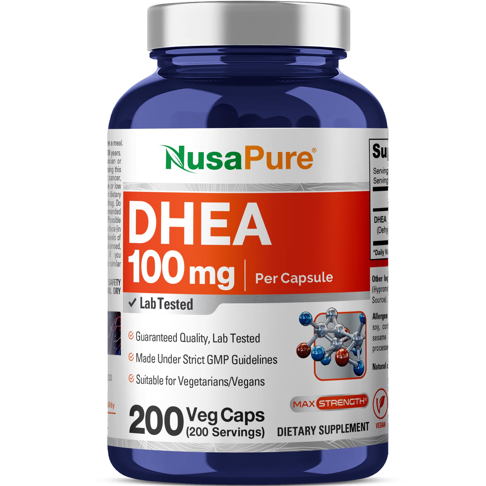 NusaPure DHEA 100mg 200 Veggie Capsules (Vegetarian, Non-GMO) NusaPure Au supplements