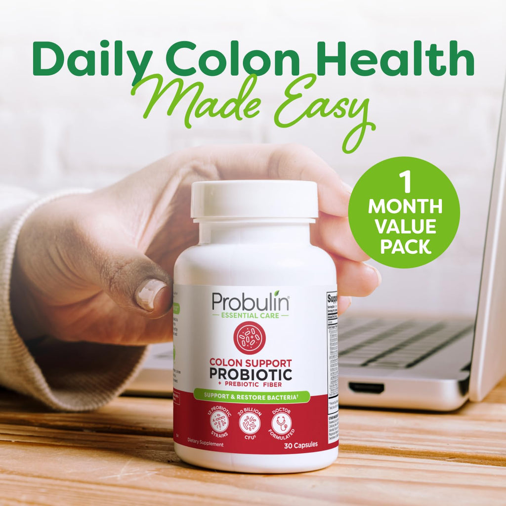Probulin Colon Support Probiotic Supplement, Daily Gut, Digestive, and Immune Health Probiotics Capsules for Men and Women, 20 Billion CFU, Vegan, 30 Count Bottle Probulin Au supplements