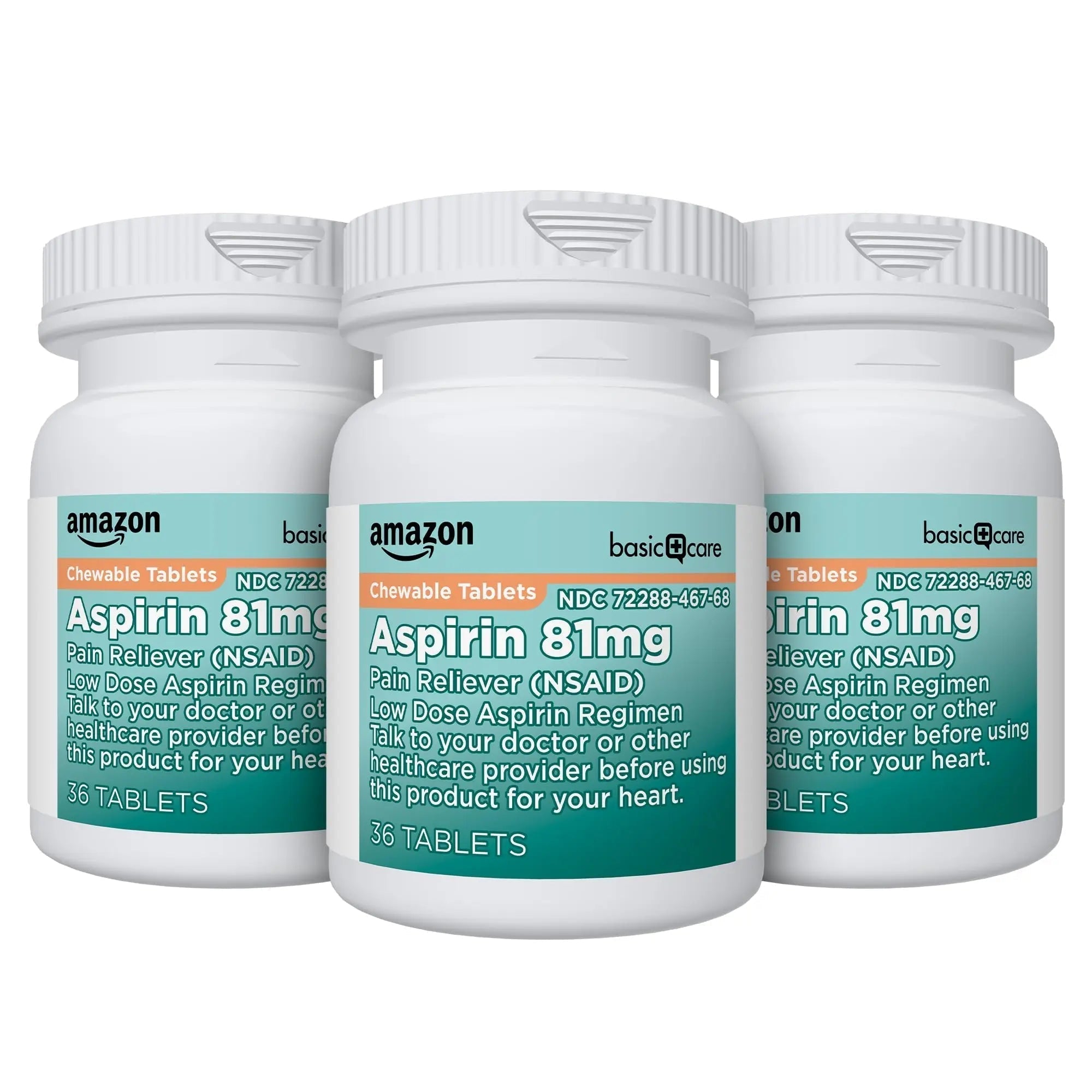 Amazon Basic Care Aspirin 81 mg Pain Reliever (NSAID) Chewable Tablets, Low Dose , Orange Flavor, 36 Count (Pack of 3) Amazon Basic Care Au supplements