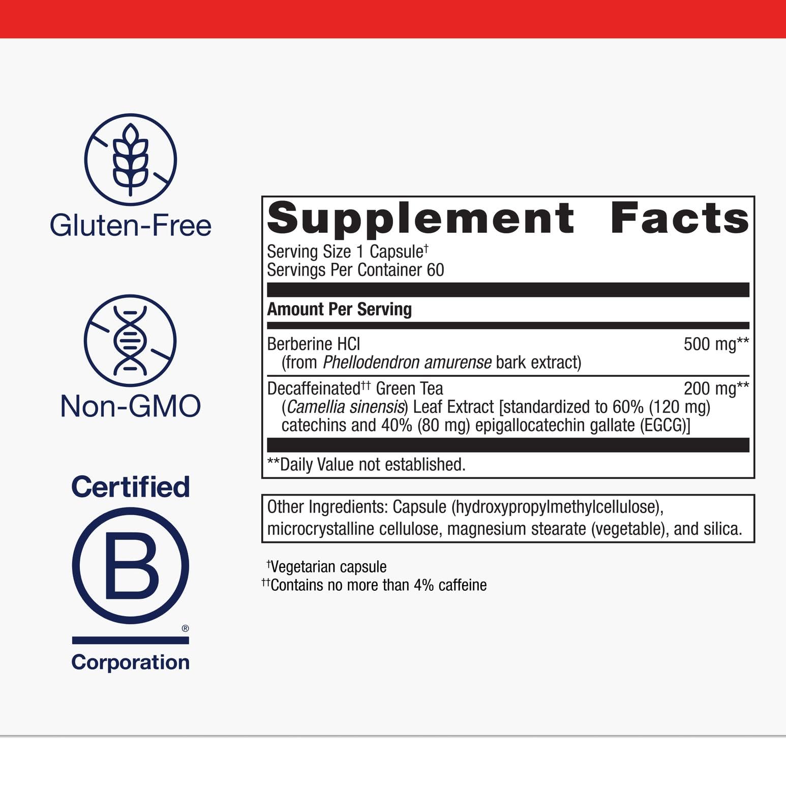 Metagenics Berberine GT - Berberine Supplement 500 mg - Supports Heart Health, Healthy Cholesterol, Triglyceride & Carbohydrate Metabolism