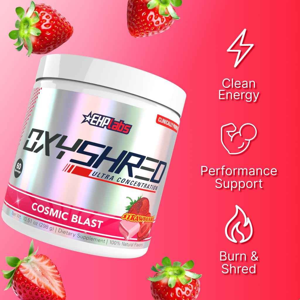 EHP Labs OxyShred Pre Workout Powder - Preworkout Powder with L Glutamine & Acetyl L Carnitine, Energy Boost Drink - Cosmic Blast, 60 Servings