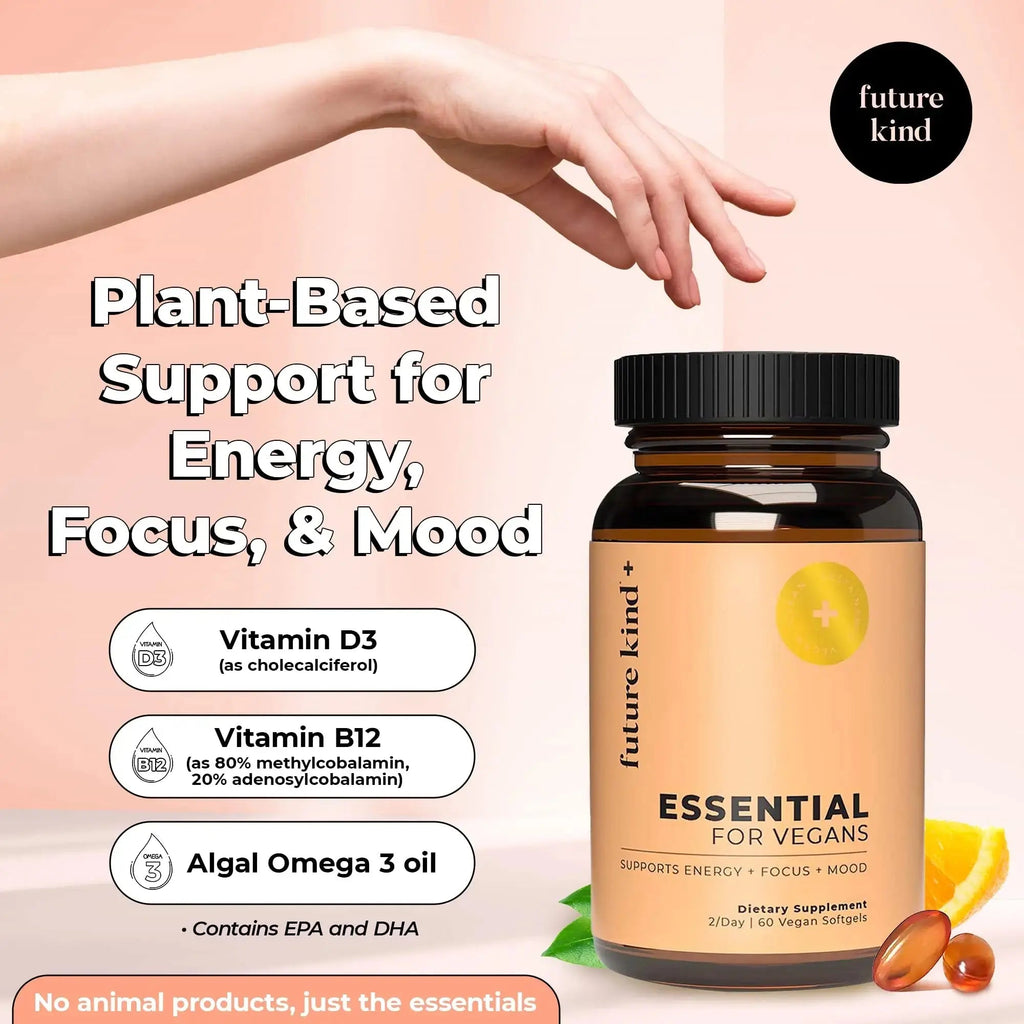 Future Kind Vegan Multivitamins - Glass Bottle & Made for Vegans with Omega 3 DHA, EPA, Vitamin B12 & D3 for Energy, Focus, & Mood (60 Softgels) Future Kind Au supplements