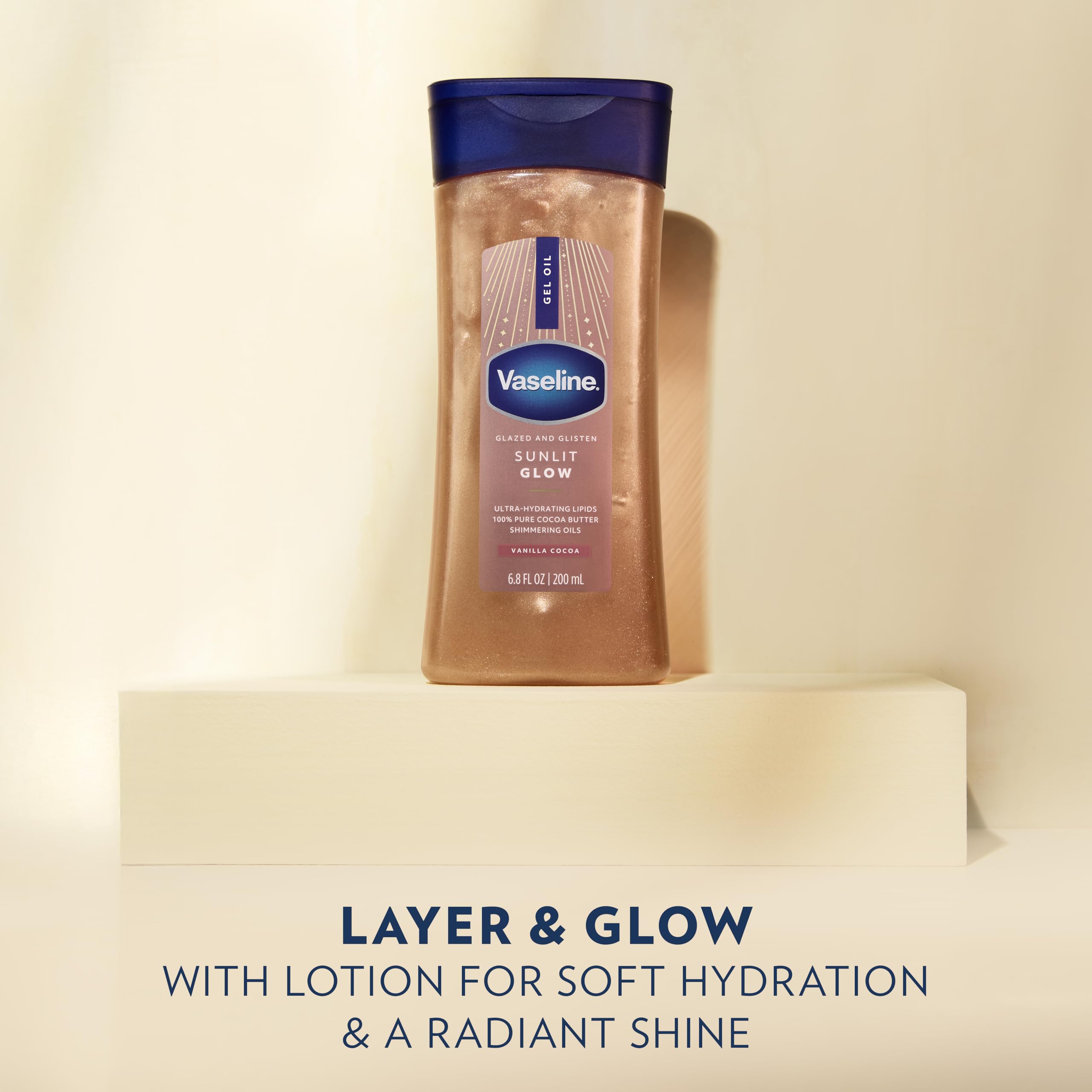 Vaseline Glazed and Glisten Sunlit Glow Body Gel Oil Vanilla Cocoa Shimmering with Ultra-Hydrating Lipids