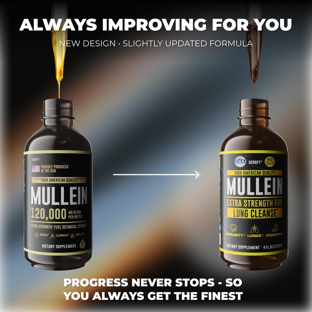 HERBIFY Mullein Drops - Lung Cleanse - Leaf Extract - Powerful Mullein for Immune Support,Detox & Respiratory Support - Made in USA