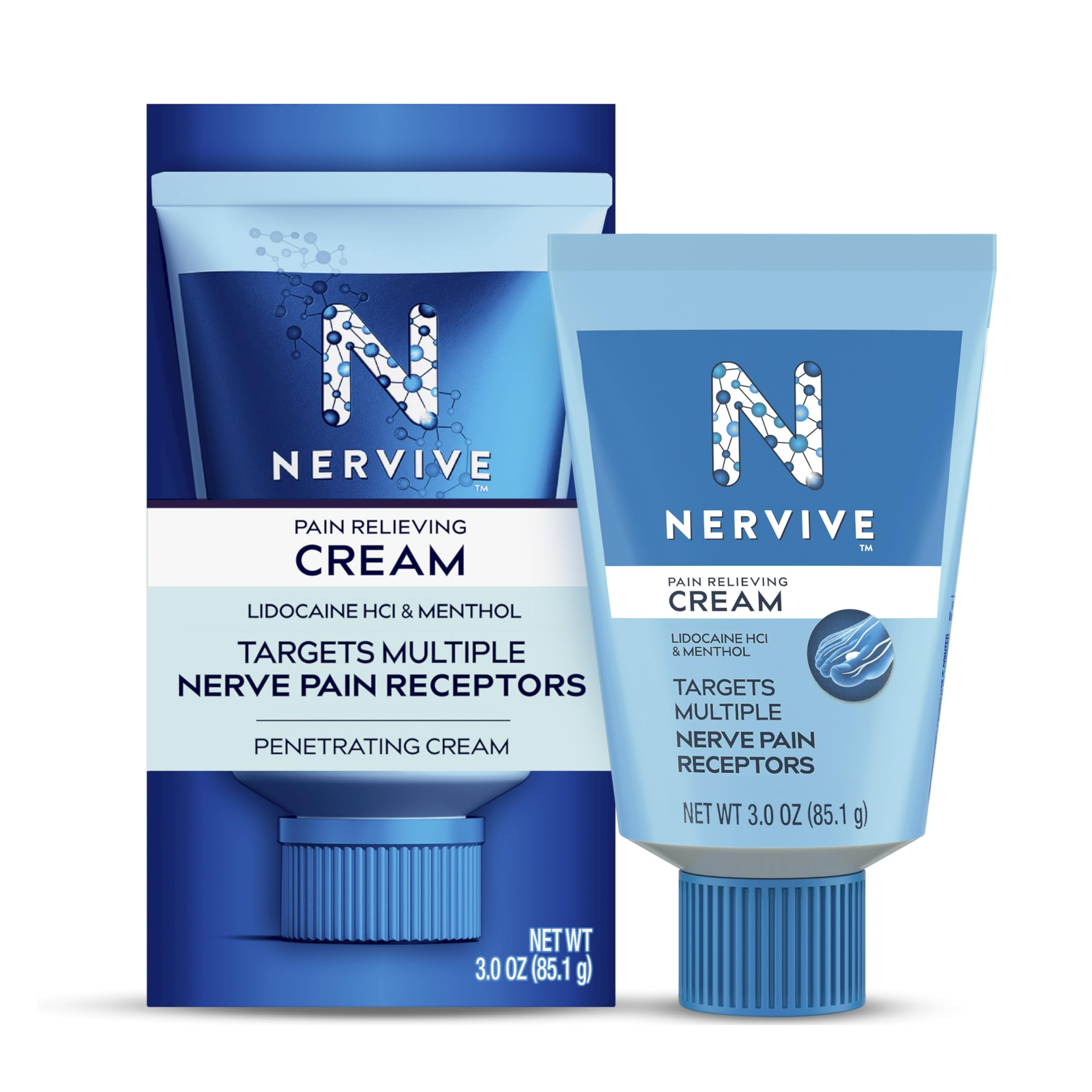 Nervive Pain Relieving Cream, Max Strength Non-Greasy Topical Pain Reliever with Lidocaine and Menthol for Toes, Feet, Fingers, Hands, Legs & Arms, 3.0oz Nervive Au supplements