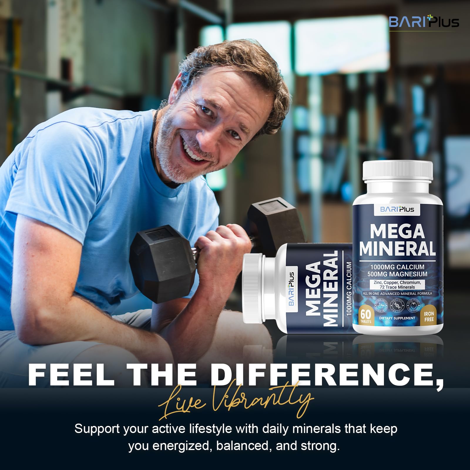 Mega Mineral – Complete Complex with Vitamin D, Calcium, Magnesium, Zinc, Potassium, Boron, Selenium, Chromium & Trace Minerals – Iron-Free – USA Made – 60 Tablets