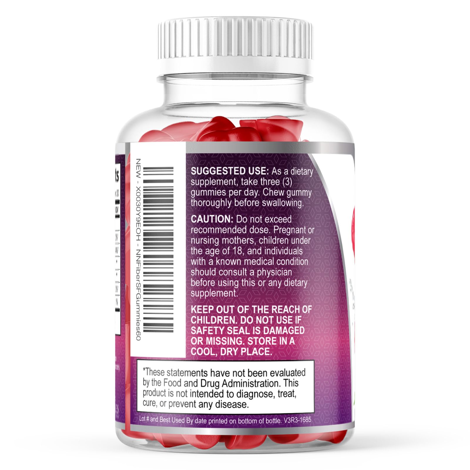 Fiber Gummies – Sugar Free Prebiotic Plant-Based Fiber 4g per Serving Supplement - Improved Soluble Formula Supports Digestive Health & Regularity - Non-GMO,