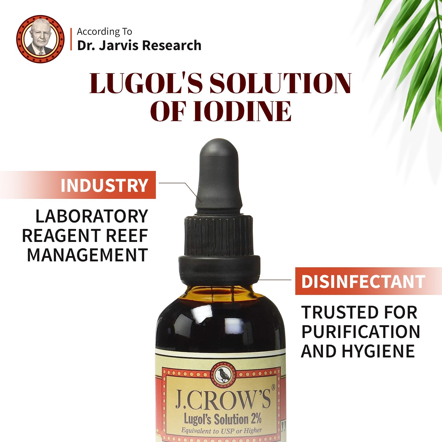 J.CROW'S® Lugol's Solution of Iodine 2% 2 oz (1 Bottle) – Premium Iodine & Potassium Iodide Liquid, Gluten