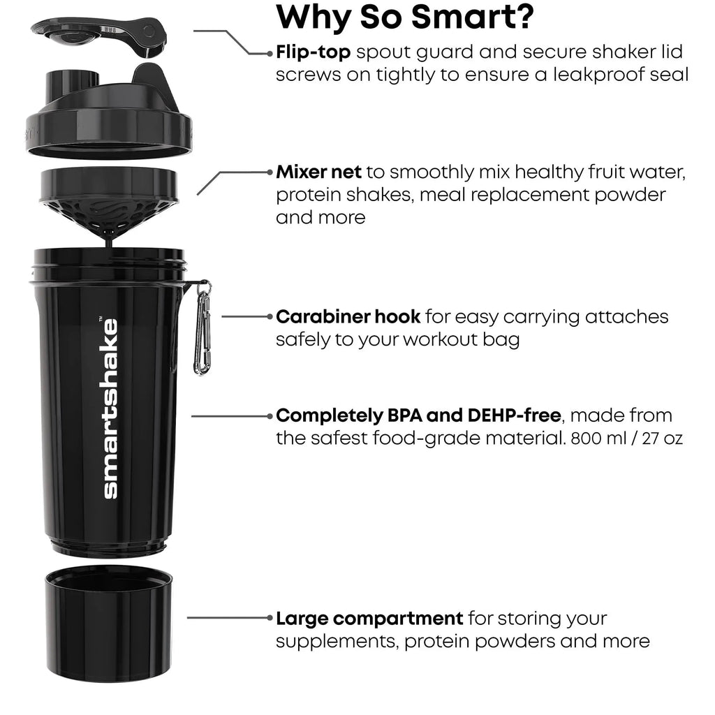 Smartshake Slim 4-Pack Protein Shaker Bottle 400 ml | 13.5 oz – Storage Included - Leakproof Screw Smartshake Au supplements