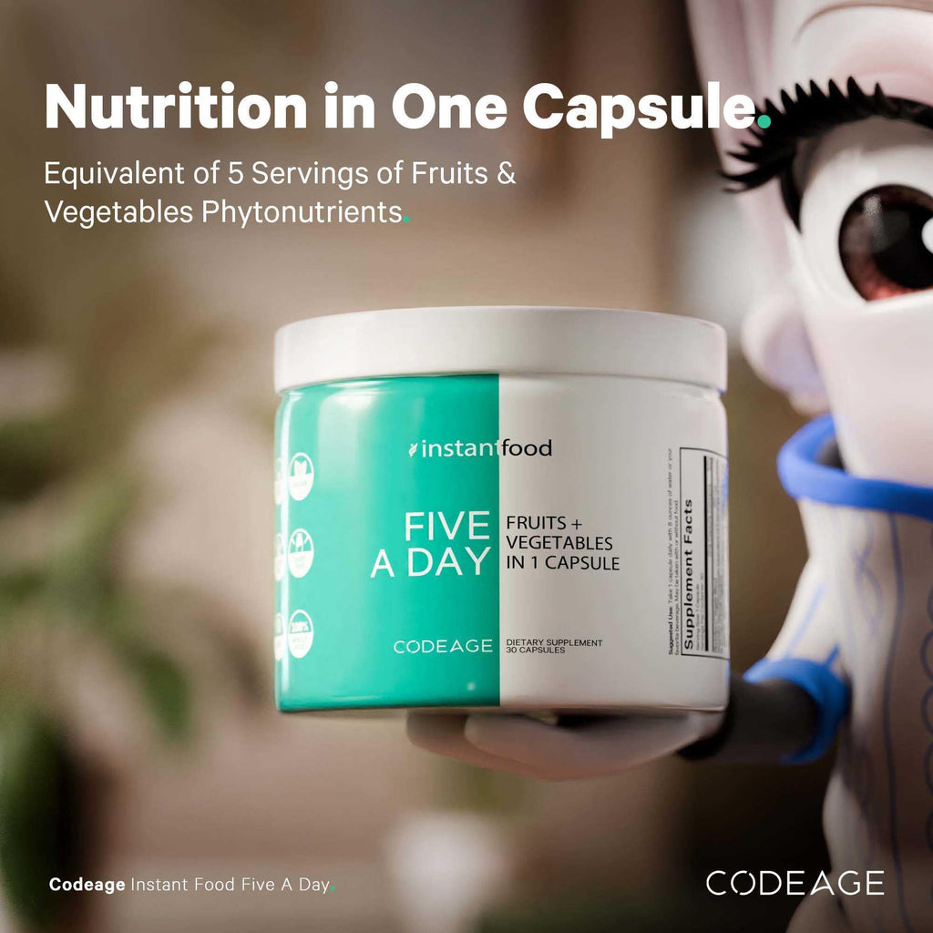 Codeage Instantfood Five A Day – Fruits & Vegetables Capsule Supplement – Whole Food Phytonutrients – 15 Fruits and Veggies Blend - Vegan, Non-GMO – 30 Capsules Codeage Au supplements
