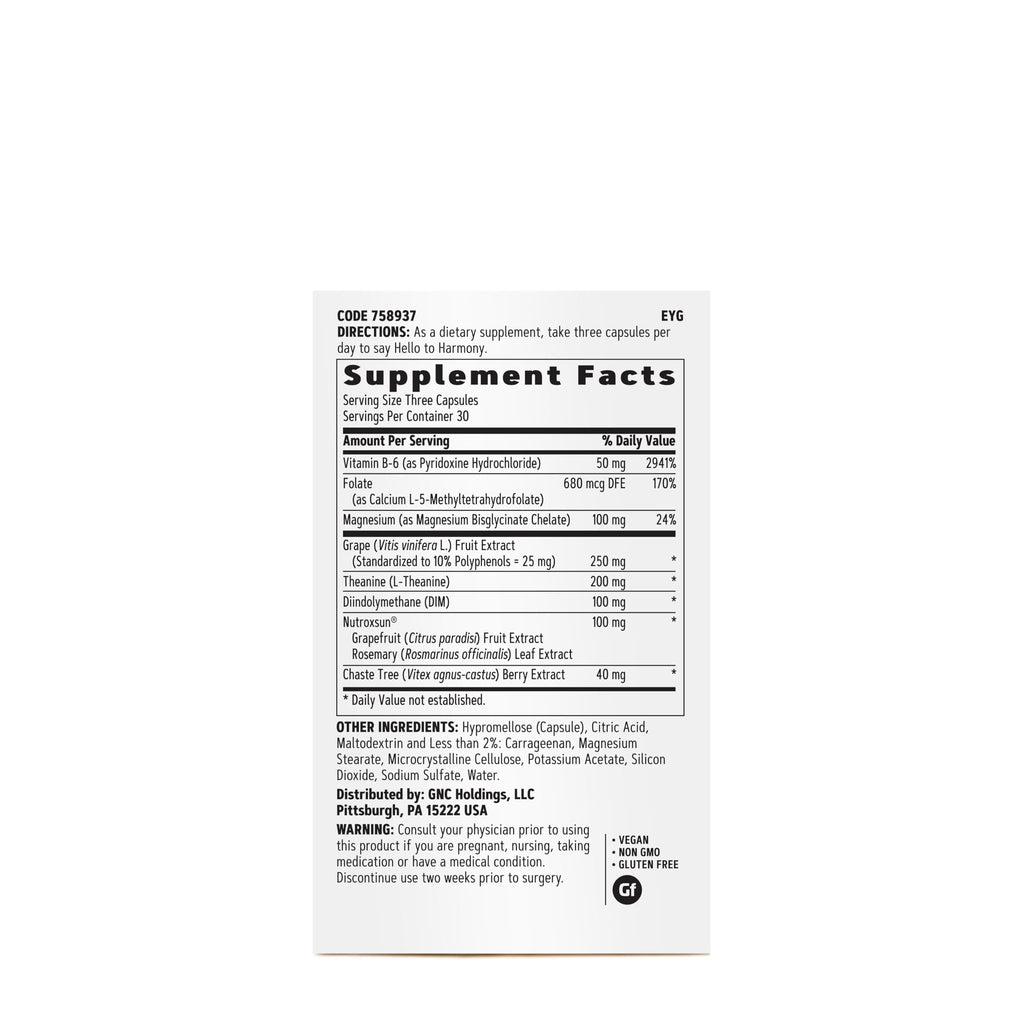 GNC Women's Hello Harmony | Clinically Proven Hormonal Support for Women | Supports Mood, Skin, and Stress Management | Vegan and Gluten Free | 90 Count GNC Au supplements