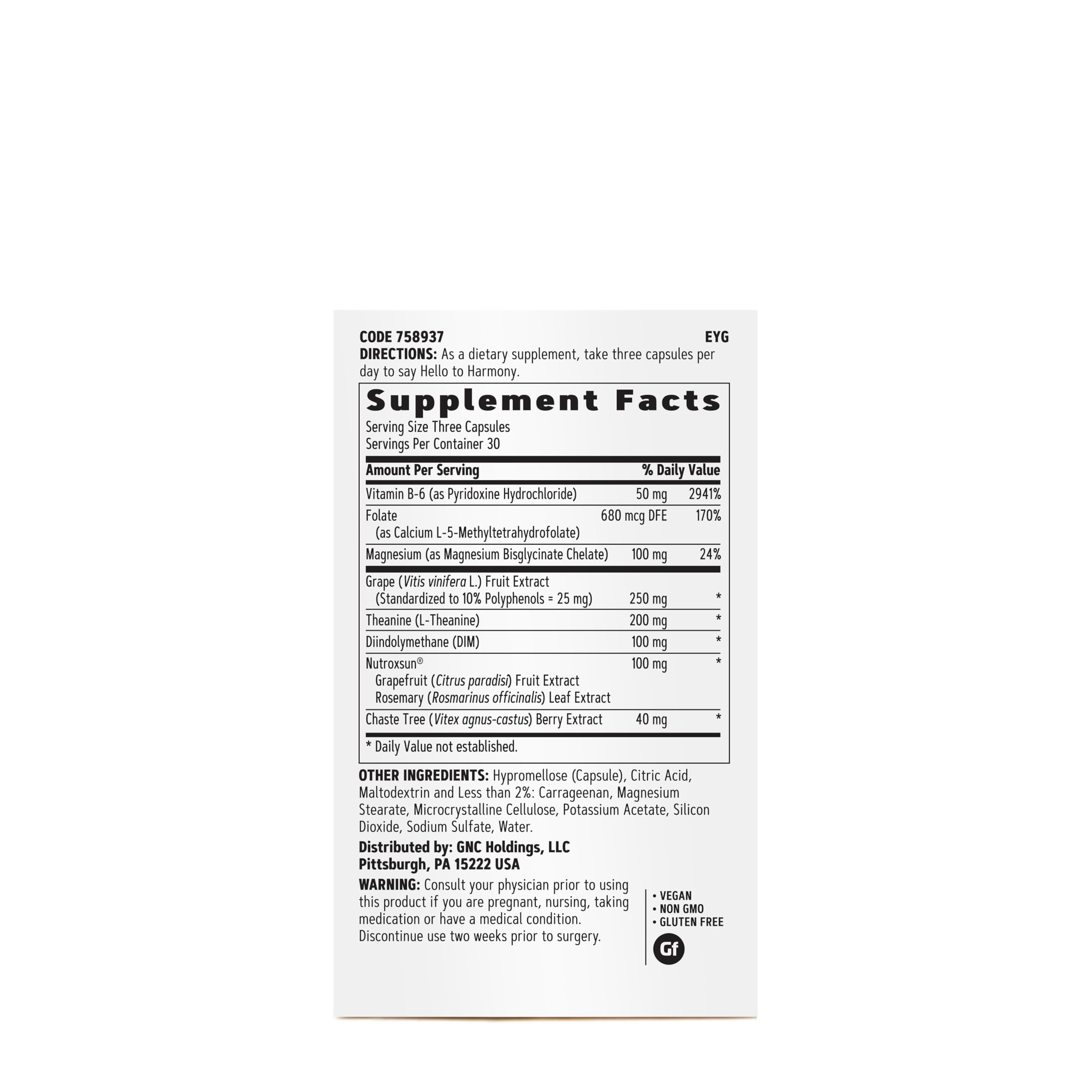 GNC Women's Hello Harmony | Clinically Proven Hormonal Support for Women | Supports Mood, Skin, and Stress Management | Vegan and Gluten Free | 90 Count GNC Au supplements