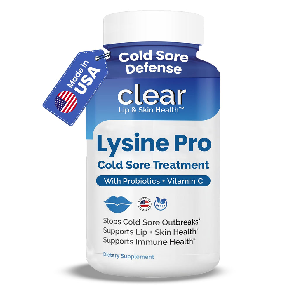 Lysine Cold Sore Treatment for Lips with Pre-Probiotics & VIT C | 1 Month Supply | Supercharged Lysine Capsules with Rhamnosus & Acidophilus for Cold Sores Relief