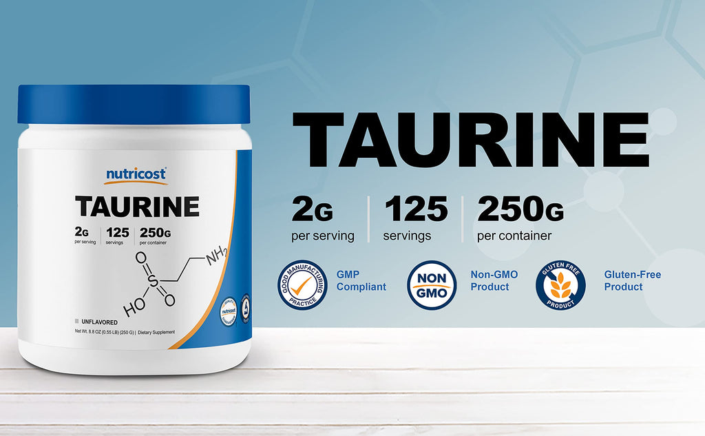 Nutricost Taurine Powder 250 Grams - 125 Servings, 2000mg Per Serving Nutricost Au supplements