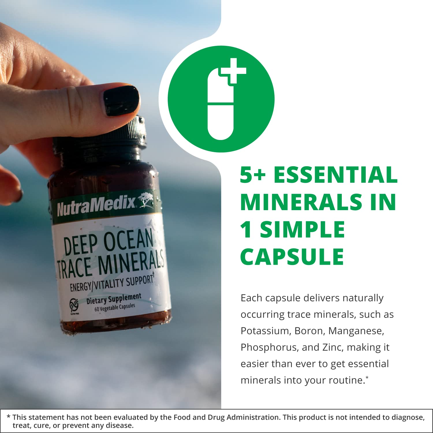 NutraMedix Deep Ocean Trace Minerals 1,000mg - Mineral & Energy Supplements - Magnesium, Zinc, Potassium, Boron, Phosphorus & Manganese
