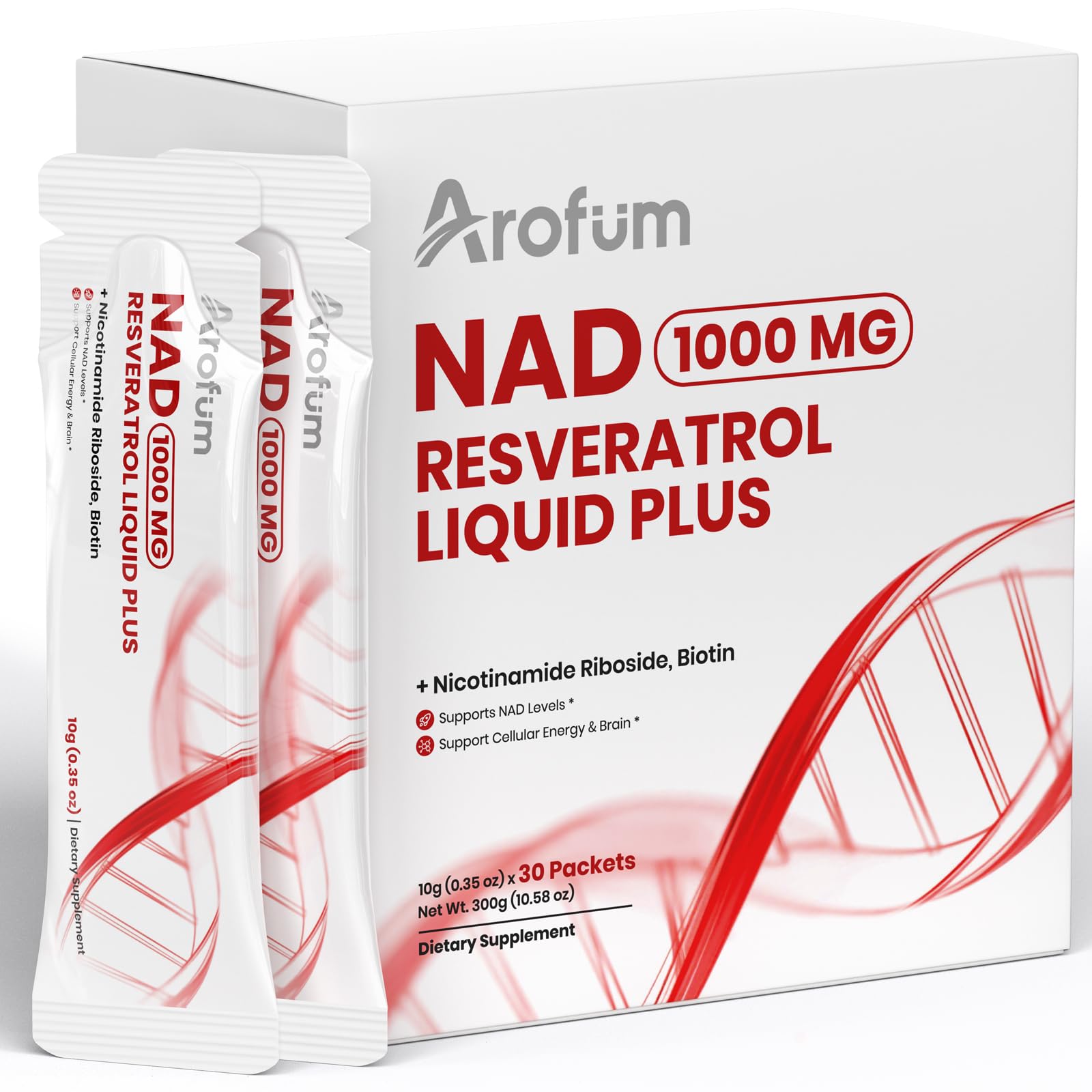 Arofum NAD+ Liquid Supplement 1000mg | 850mg Nicotinamide Riboside with Resveratrol, Quercetin, CoQ10 & Biotin | Cellular Energy, DNA Repair, Healthy Aging | NAD Supplements for Women & Men 30 Packets Arofum Au supplements