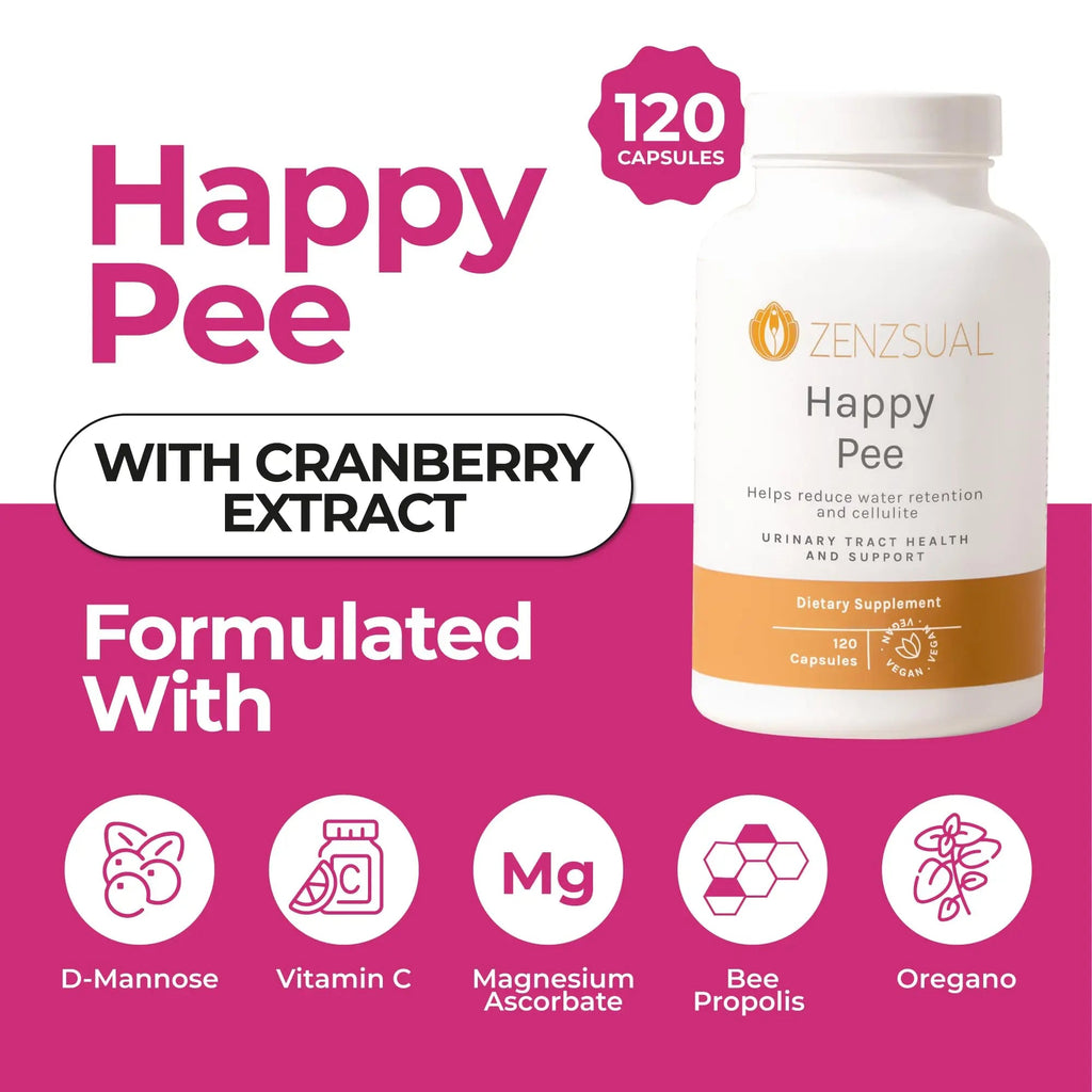 ZENZSUAL Happy Pee, 120 Capsules – Urinary Tract Support & Bladder Health Supplement with Cranberry, D-Mannose, Vitamin C and Oregano for Women and Men – Healthy Flow, Comfort & Fluid Balance ZENZSUAL Au supplements