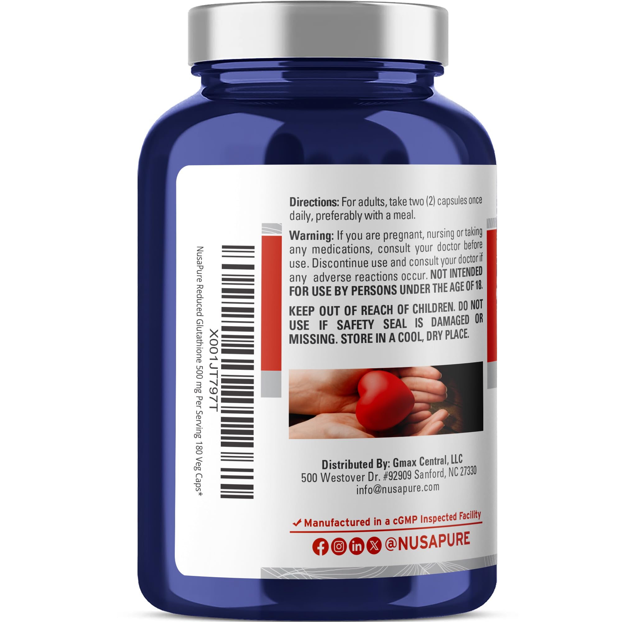 NusaPure Reduced Glutathione 500mg 180 Veggie Capsules (Vegan,Non-GMO) L-Glutathione NusaPure Au supplements