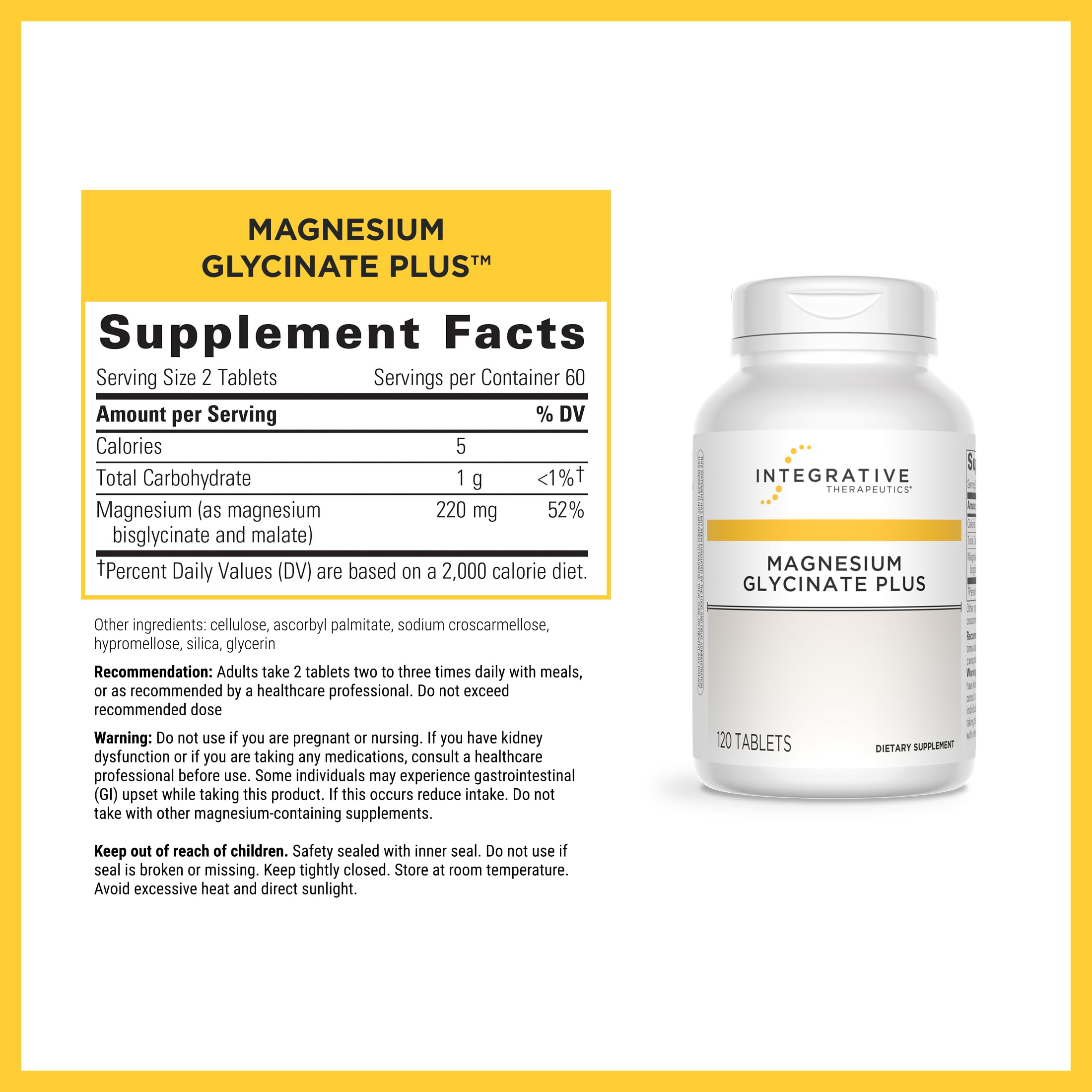 Integrative Therapeutics Magnesium Glycinate Plus - Brain Function Support Supplement for Adults* - Supports Heart and Muscular Function* - Dairy-Free & Gluten-Free - 120 Count (60 Servings) Integrative Therapeutics Au supplements