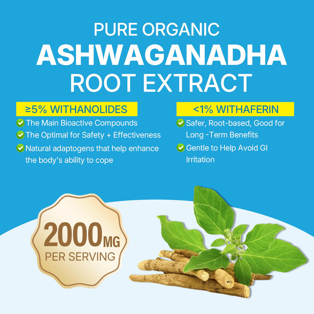 Ashwagandha Gummies 2000mg for Women Men - Sugar Free, Vegan - Organic Ashwagandha Root Extract Supplements Gummy & Vitamin D3
