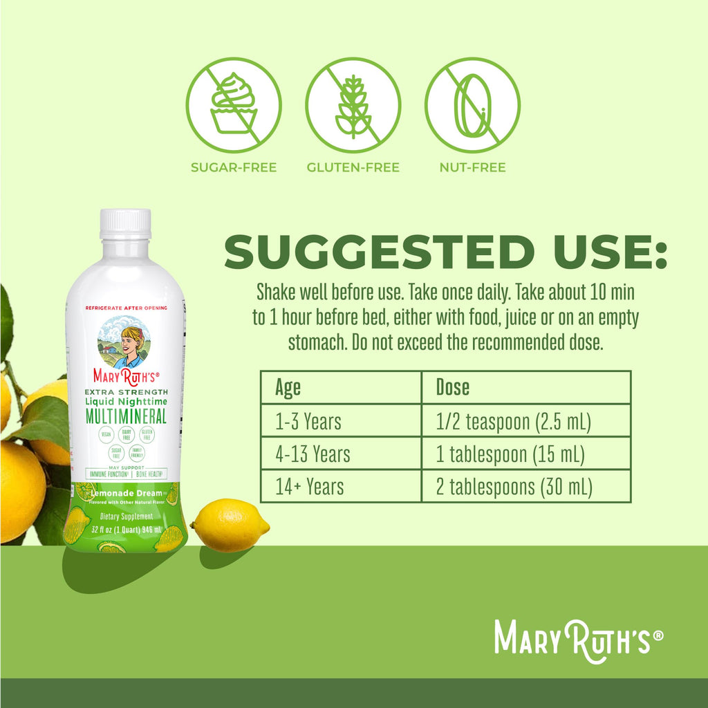 MaryRuth Organics Extra Strength Nighttime Liquid Multimineral | Sugar Free | Calm Magnesium Citrate | NO Melatonin | Calcium Magnesium Zinc | Muscle Relaxation | Lemonade Flavor | Vegan | 32 Serving MARYRUTH'S Au supplements