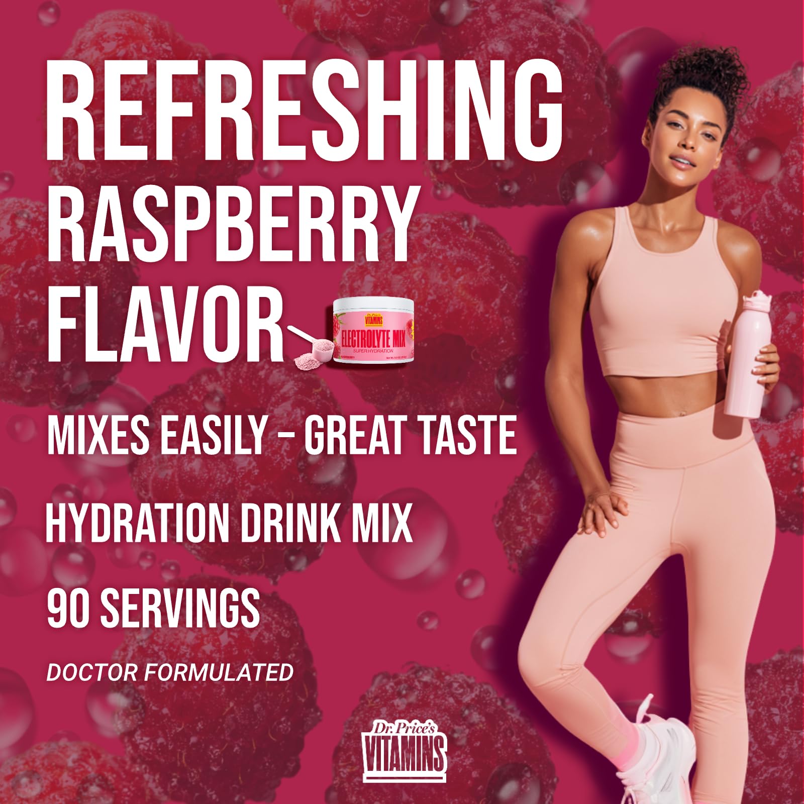 Dr. Price’s Electrolytes Powder Bulk – Raspberry, 90 Servings | Sugar Free Hydration Drink Mix with 72+ Trace Minerals, Manganese | Keto Electrolytes