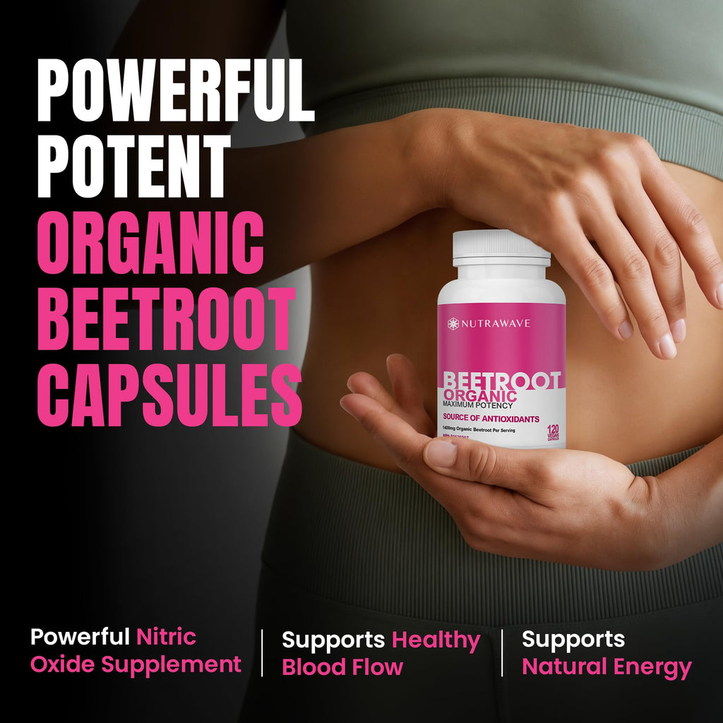 Nutra Wave 1400mg Organic Beet Root Capsules Per Serving – Nitric Oxide Booster for Men – Supports Blood Pressure, Energy, Circulation & Heart Health – Non-GMO, Vegan – 120 Capsules / 60 Day Supply