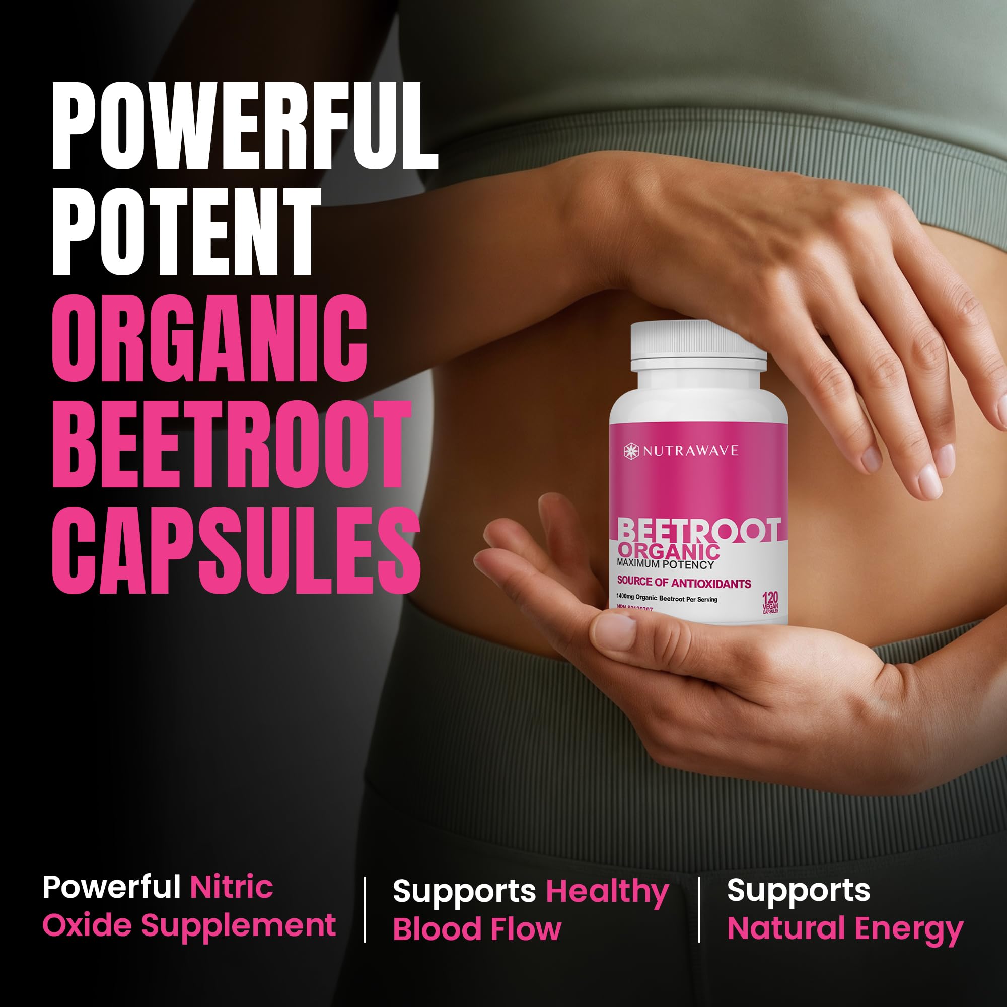 Nutra Wave 1400mg Organic Beet Root Capsules Per Serving – Nitric Oxide Booster for Men – Supports Blood Pressure, Energy, Circulation & Heart Health – Non-GMO, Vegan – 120 Capsules / 60 Day Supply