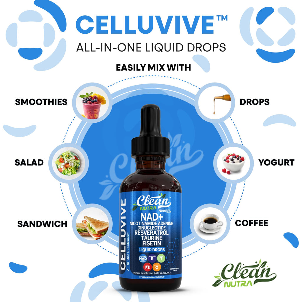 Clean Nutra NAD Liquid Supplement Drops Resveratrol Polyphenols Liposomal Taurine Fisetin Grape Seed Extract Japanese Knotweed Fo Ti Anti Aging NAD+ Nicotinamide Adenine Dinucleotide for Women & Men Clean Nutraceuticals Au supplements