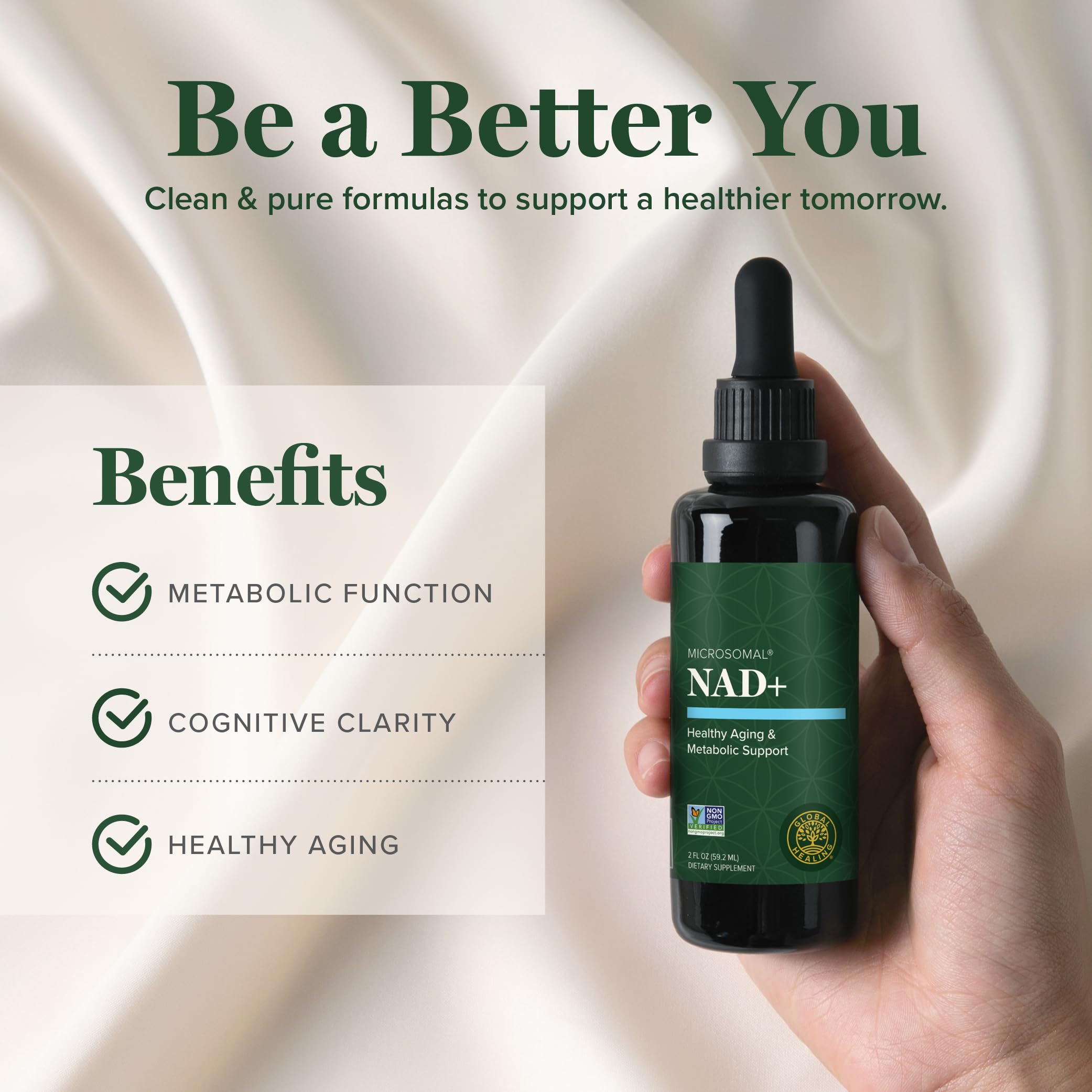 Global Healing Premium NAD+ Liquid Supplement - Sublingual NAD Drops - Liposomal NAD Plus Serum for Cellular Renewal - Nicotinamide Riboside Formula for Men & Women (2 Oz) Global Healing Center Au supplements