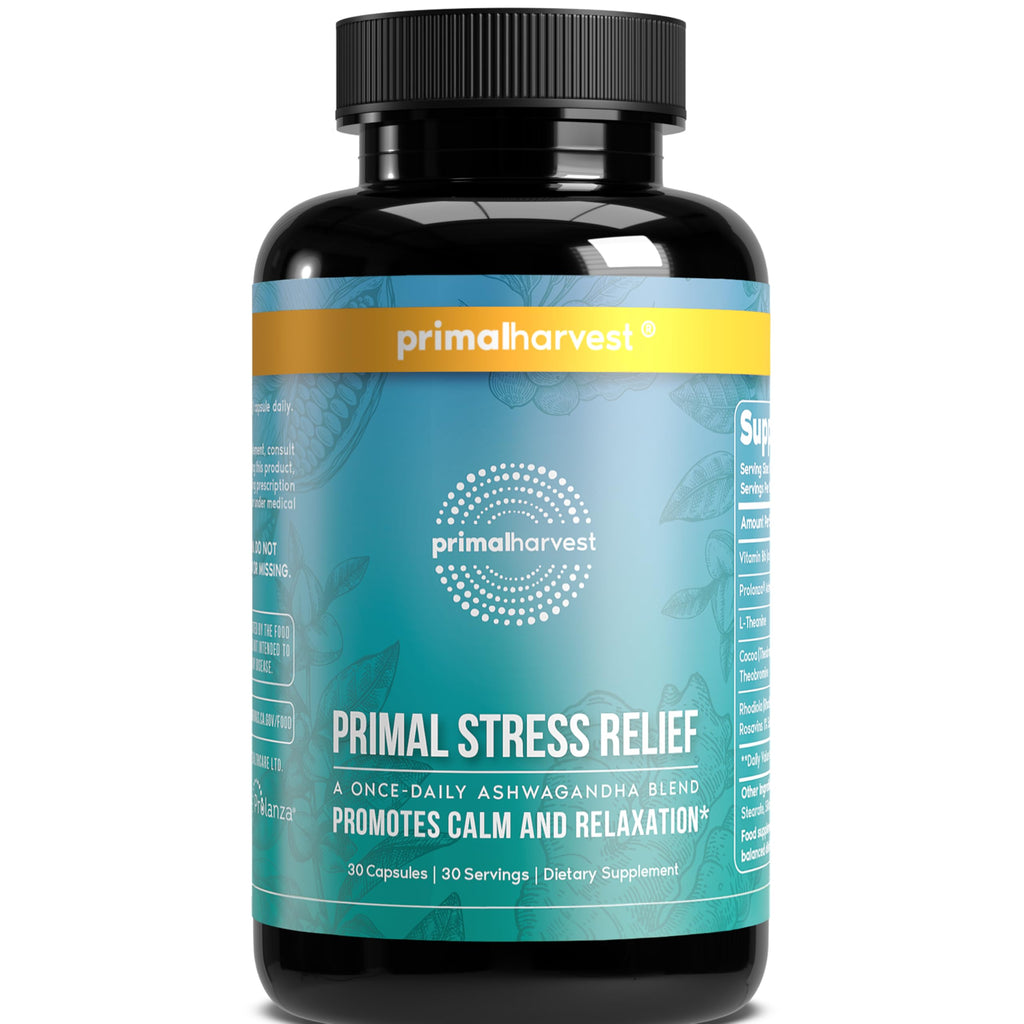 Primal Harvest Stress Relief Supplement for Women and Men Pure Ashwagandha Root Extract, L-Theanine Supplements, 30 Capsules Primal Harvest Au supplements