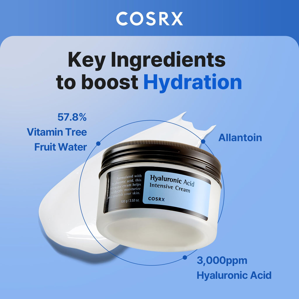 COSRX Hyaluronic Acid Moisturizing Cream, Long-lasting Hydration, Rich Moisturizer for Sensitive Skin 3.52 oz / 100g