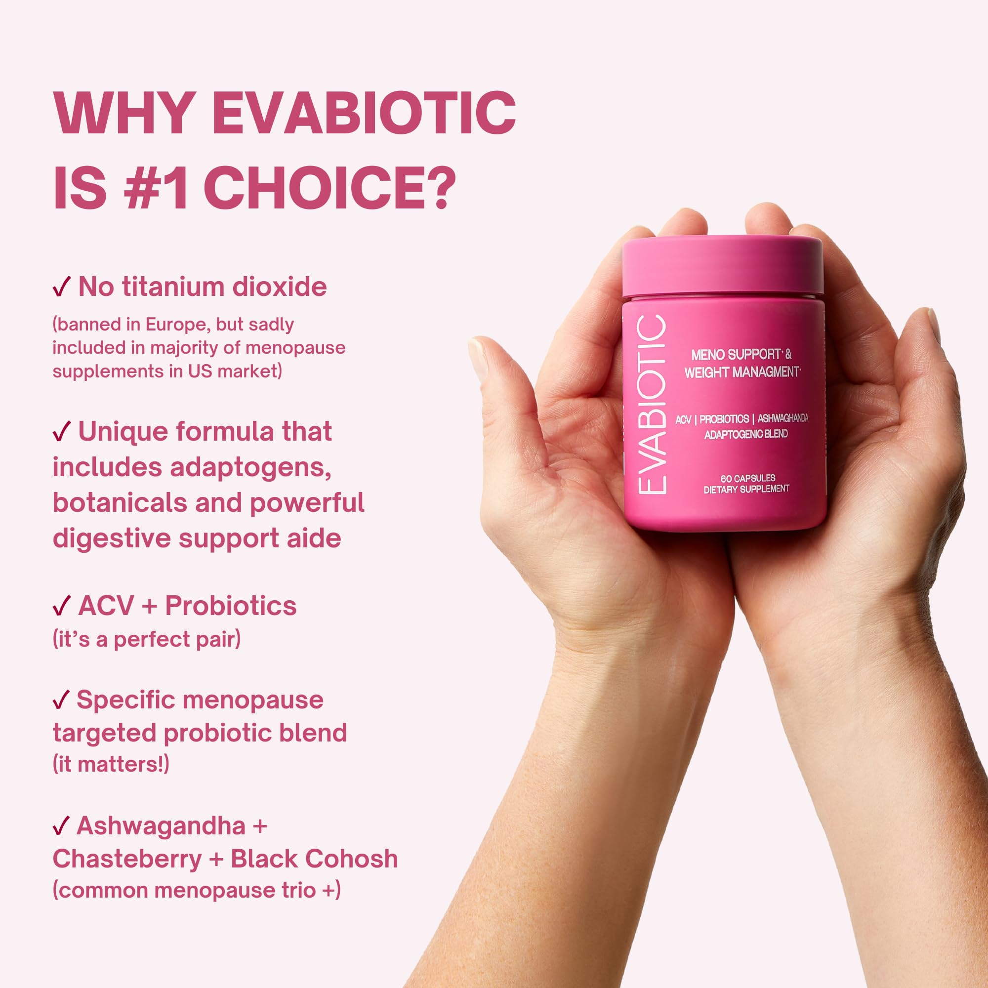 Complete Menopause Vitamins - Ashwaghanda, Probiotics, ACV for Weight Management, Hot Flashes, Night Sweats, Bloat, Hormone Balance - Vegan 60 Caps Menopause Supplements for Women Non-GMO EVABIOTIC Au supplements
