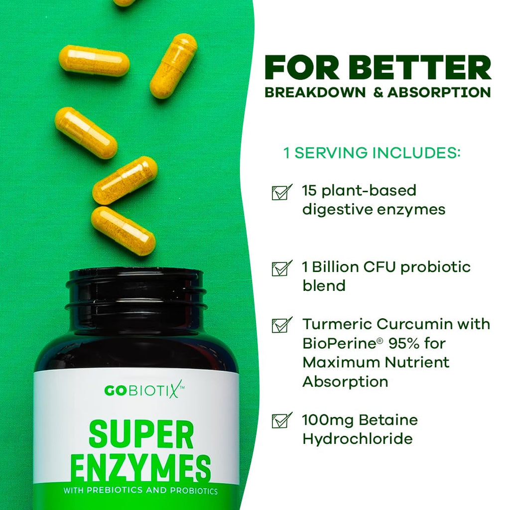 GOBIOTIX Digestive Enzymes Supplement with Prebiotics and Probiotics for Women and Men - Gut Health, Gluten Digestion, Lactose Absorption
