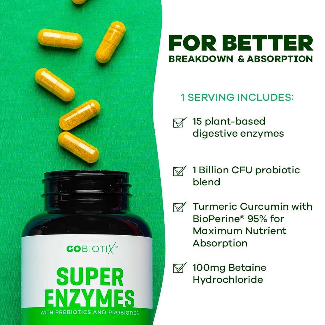 GOBIOTIX Digestive Enzymes Supplement with Prebiotics and Probiotics for Women and Men - Gut Health, Gluten Digestion, Lactose Absorption