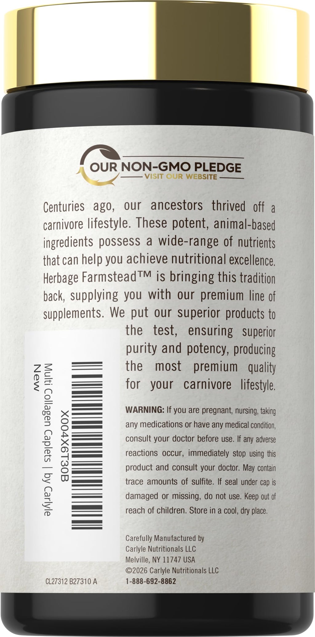 Carlyle Multi Collagen Peptides 6000mg | 120 Caplets | 10 Types of Advanced Collagen with Protein | Non-GMO, Gluten Free Supplement | by Herbage Farmstead