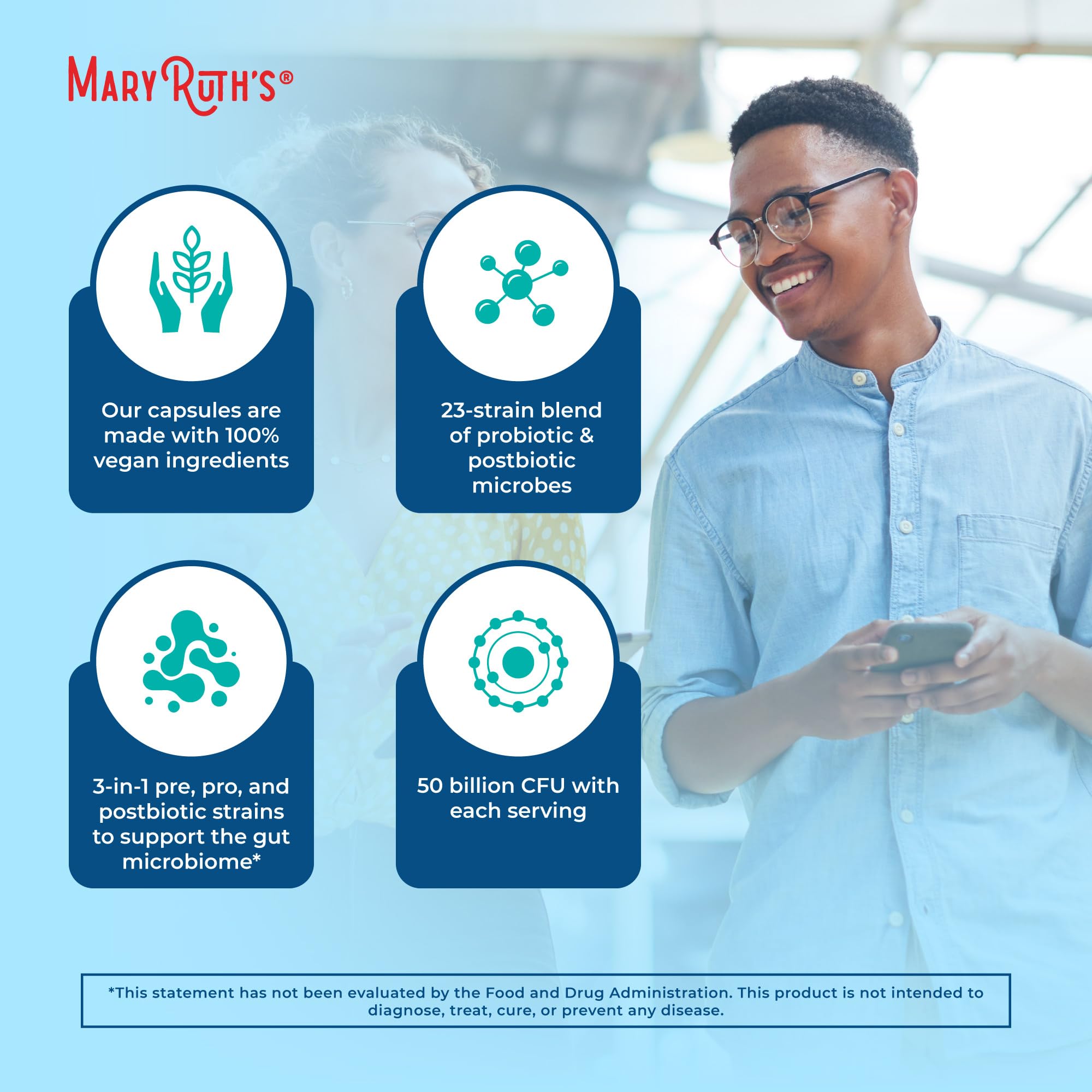MARYRUTH'S 3-in-1 Probiotics for Digestive Health | Prebiotic & Postbiotic | Gut Health Supplement for Women & Men | 23 Unique Strains