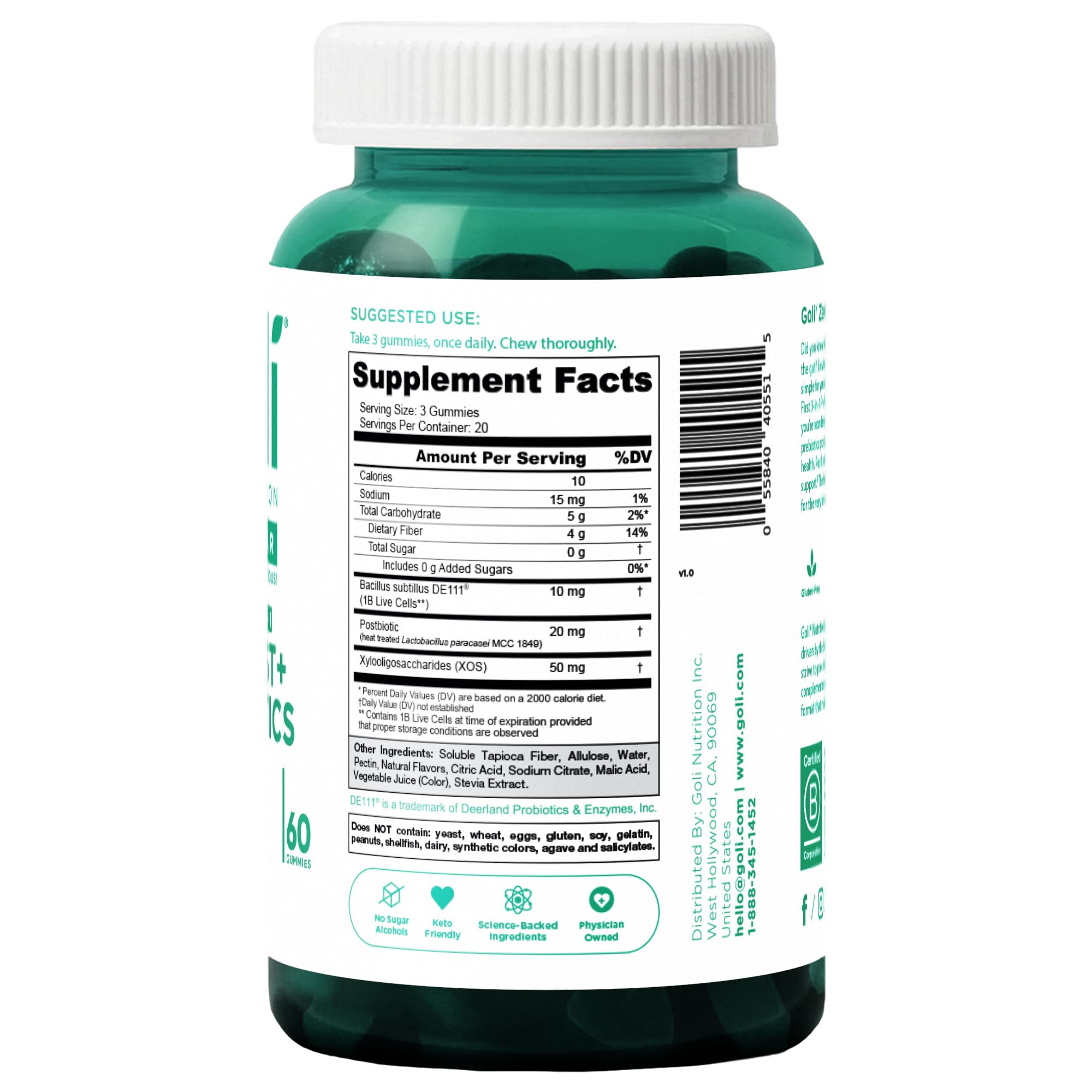 Goli Zero Sugar Pre Pro Postbiotic Gummies - Worlds First 3-in-1 with DE111, XOS, MCC1849 - No Sugar Alcohols - Vegan, Keto-Friendly, Non-GMO Goli Au supplements