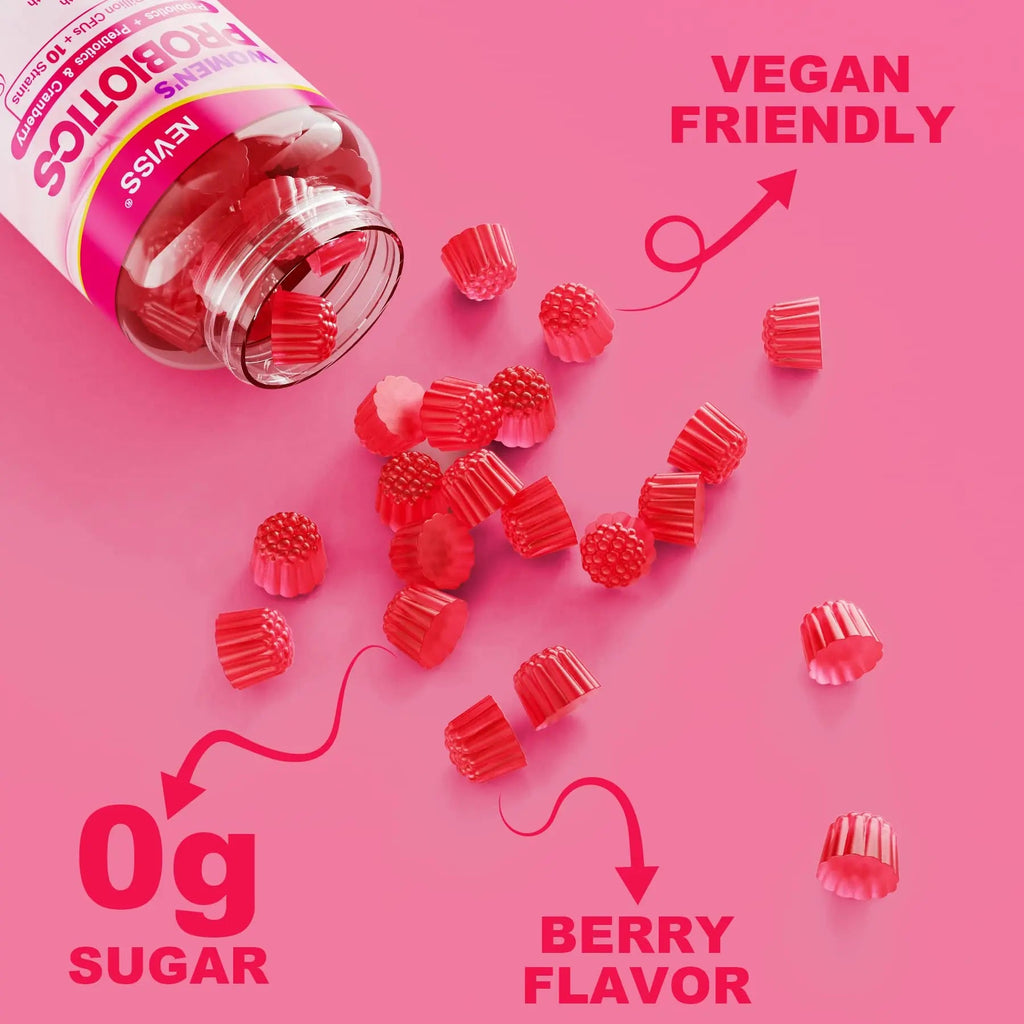 Probiotics for Women Gummies, Sugar Free Vaginal Probiotics 50 Billion CFU 10 Strains w/ Cranberry NEVISS Au supplements