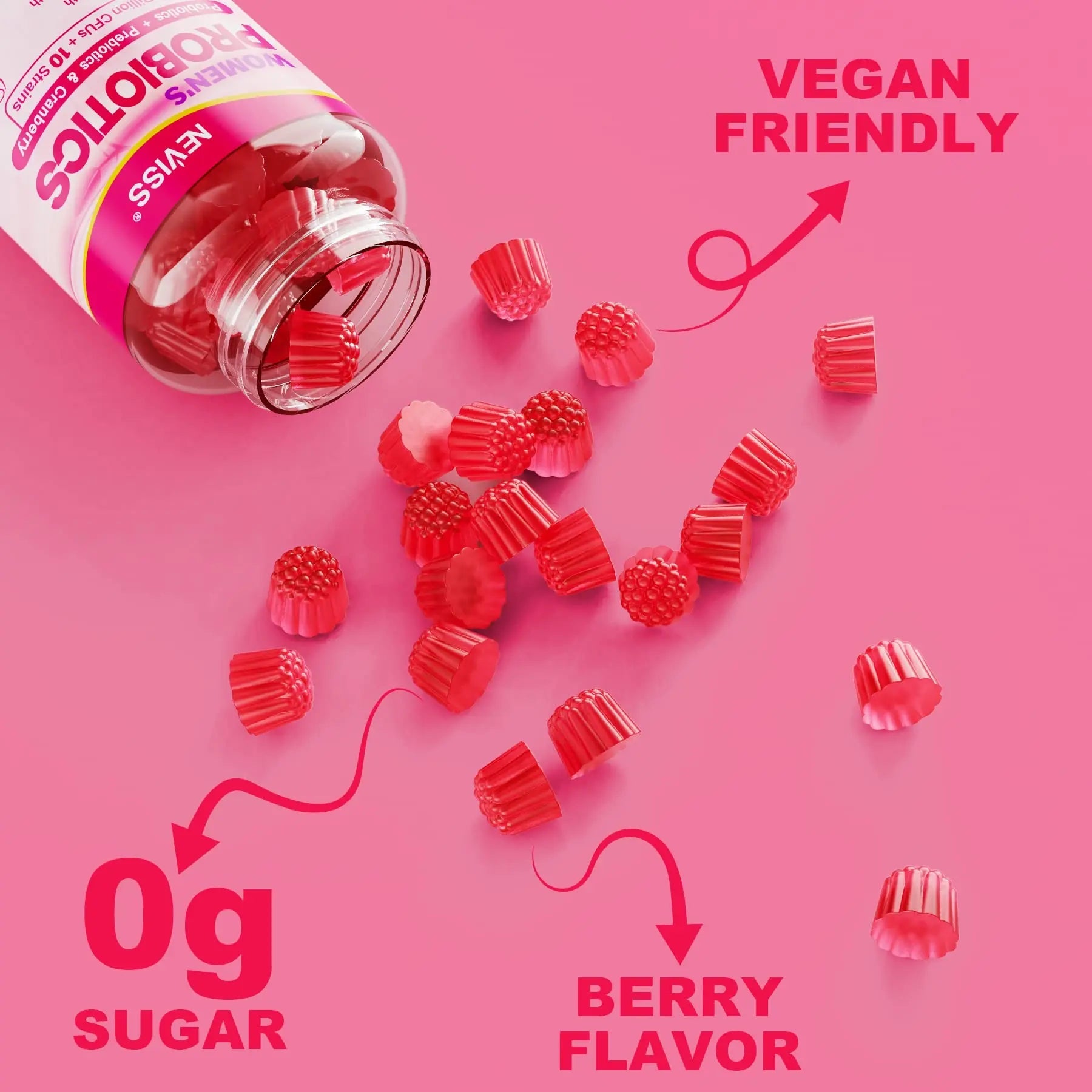 Probiotics for Women Gummies, Sugar Free Vaginal Probiotics 50 Billion CFU 10 Strains w/ Cranberry NEVISS Au supplements