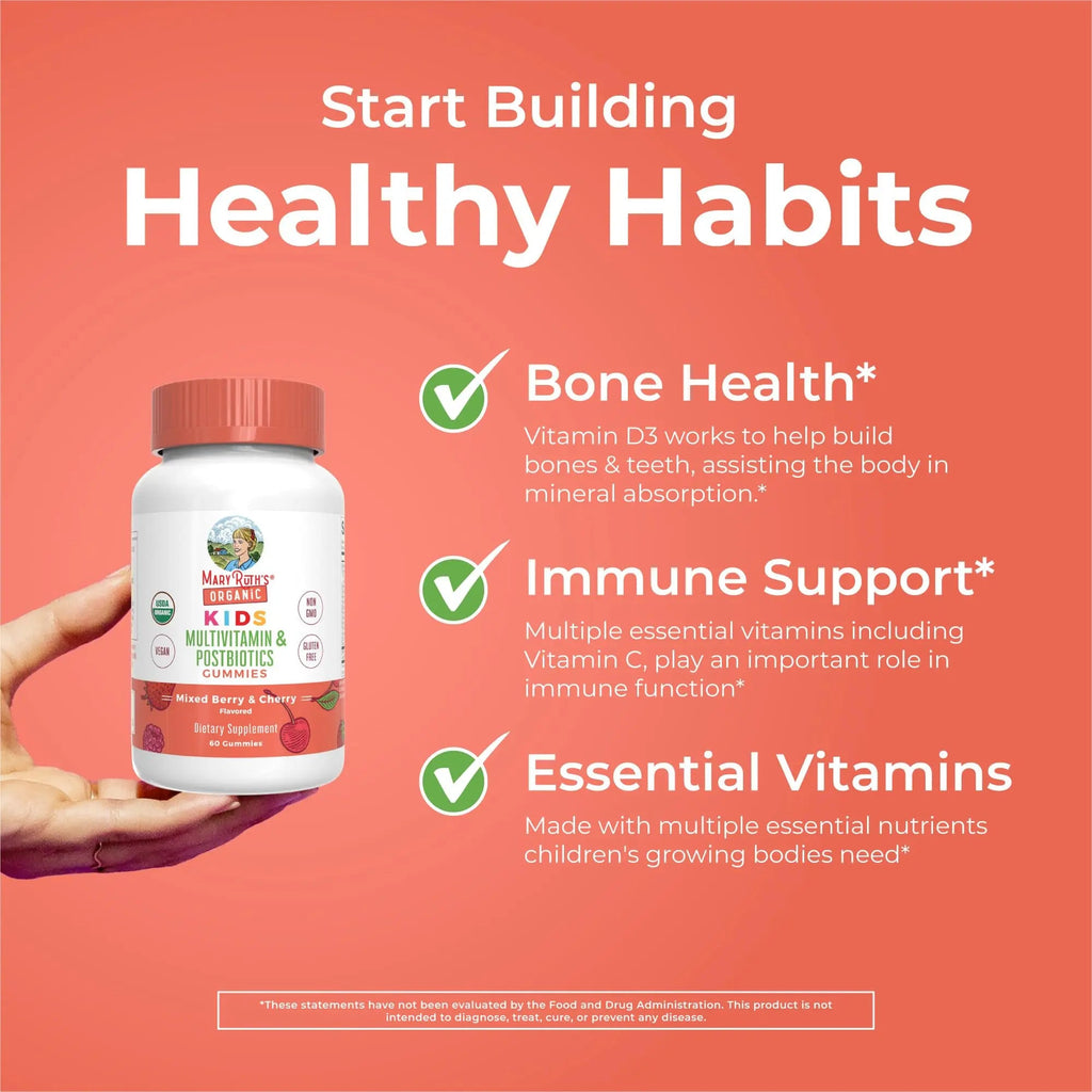 Kids Vitamins by MaryRuth's | USDA Organic | Multivitamin Gummies + Postbiotics for Ages 4+ | Multivitamin for Kids with Lactobacillus Rhamnosus | MaryRuth Organics Au supplements