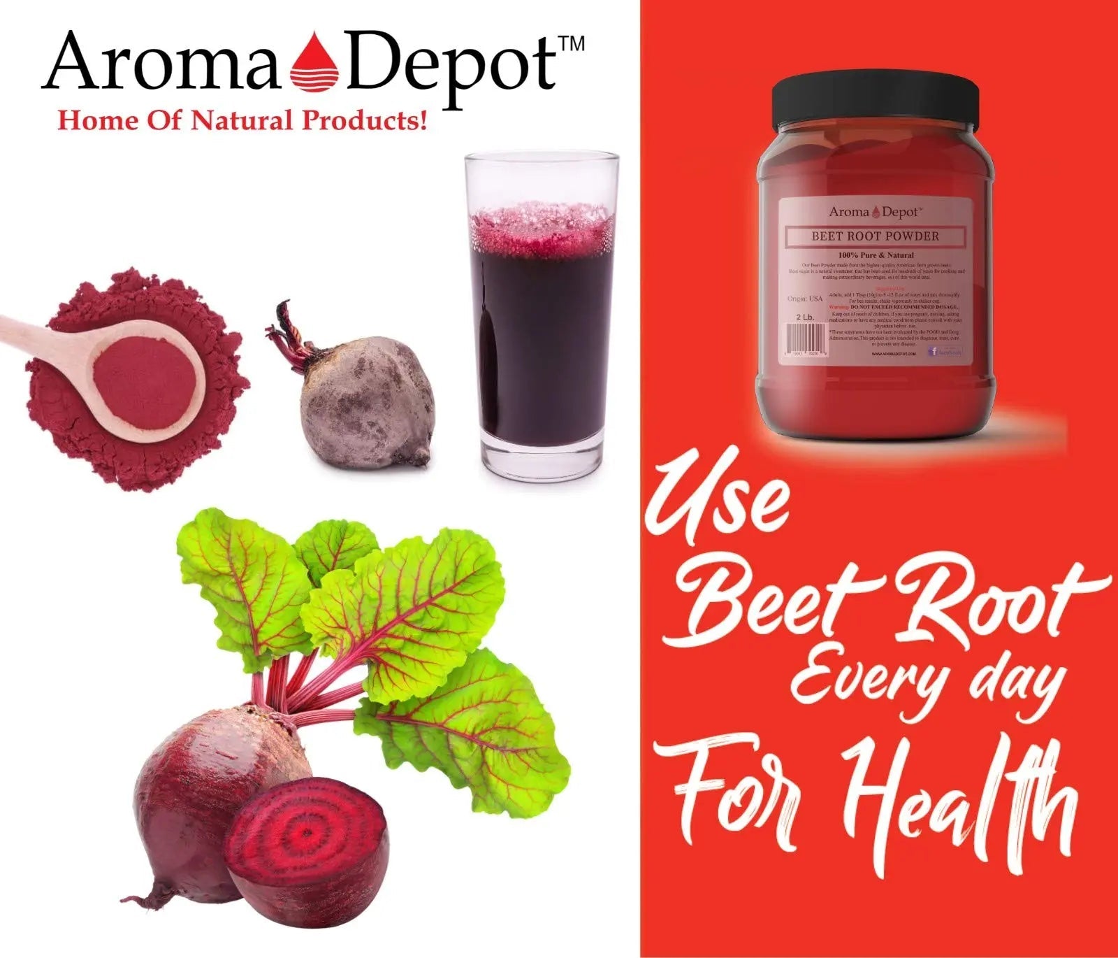 Beet Root Powder 5 lb. by Aroma Depot Raw & Non-GMO I Vegan & Gluten Free I Nitric Oxide Aroma Depot Au supplements